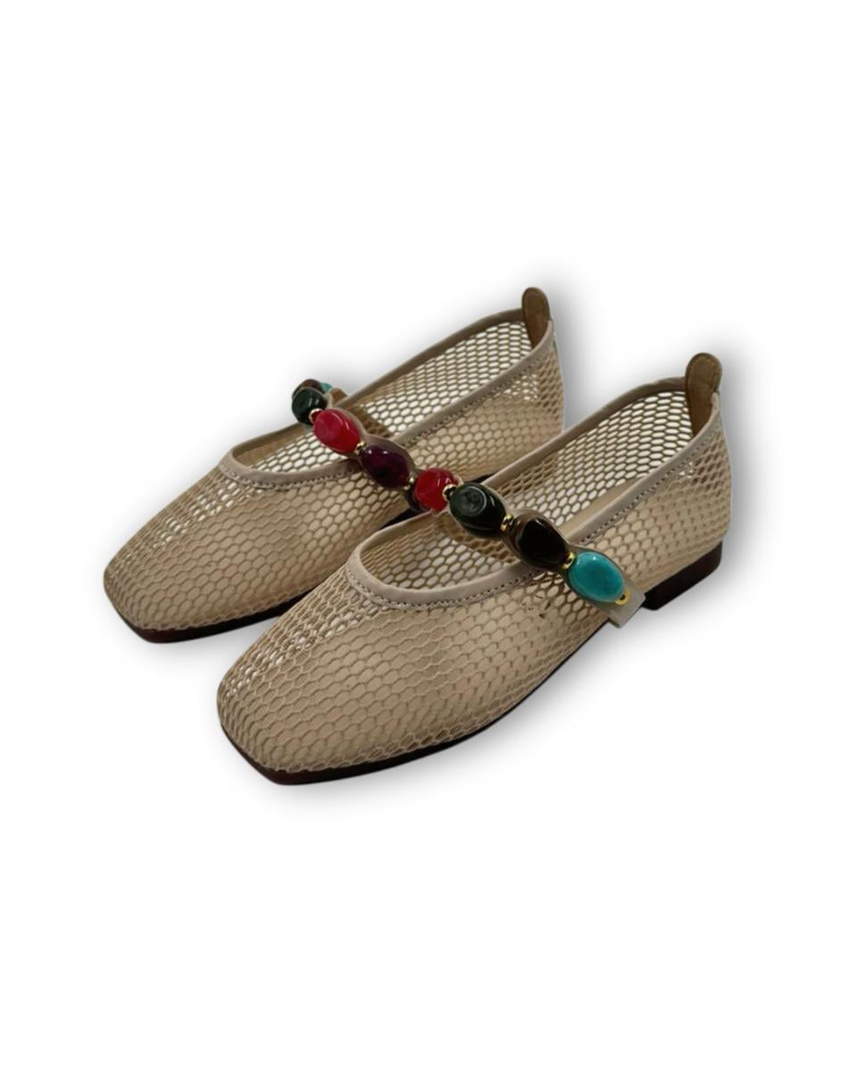 Multi stone detail mesh ballerinas