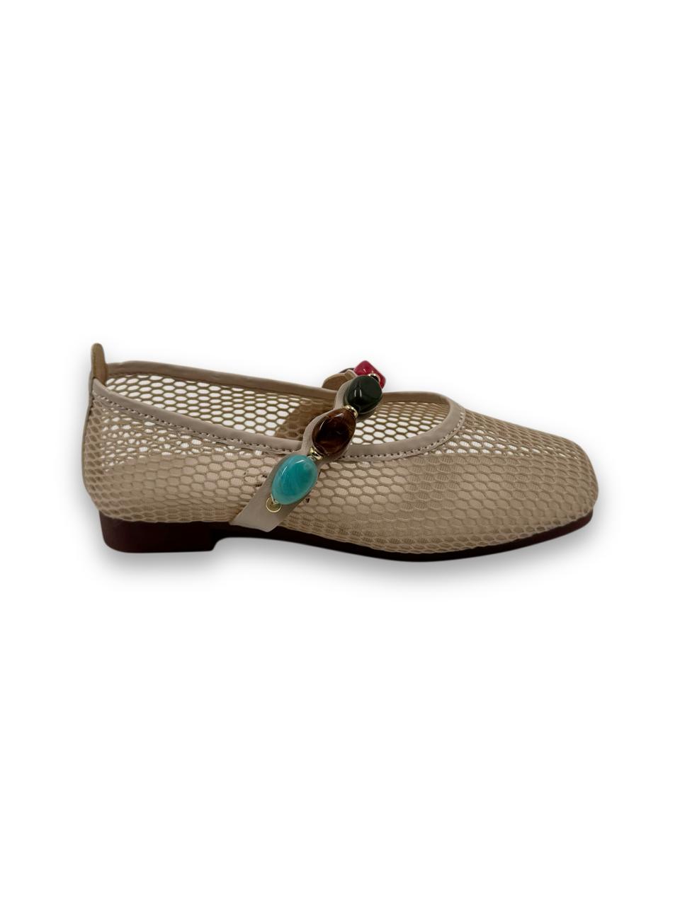 Multi stone detail mesh ballerinas