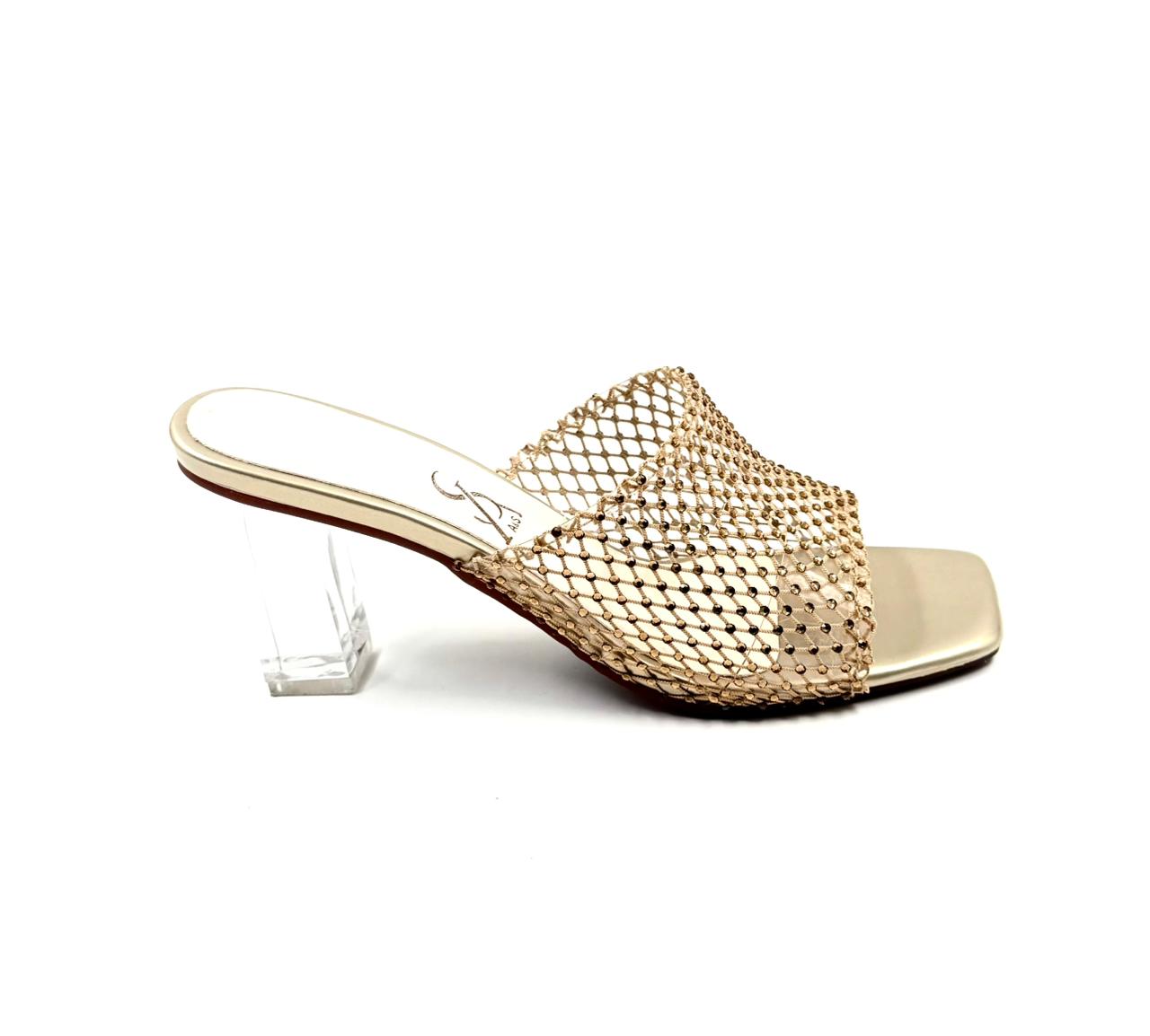 Mesh vinyl block heels
