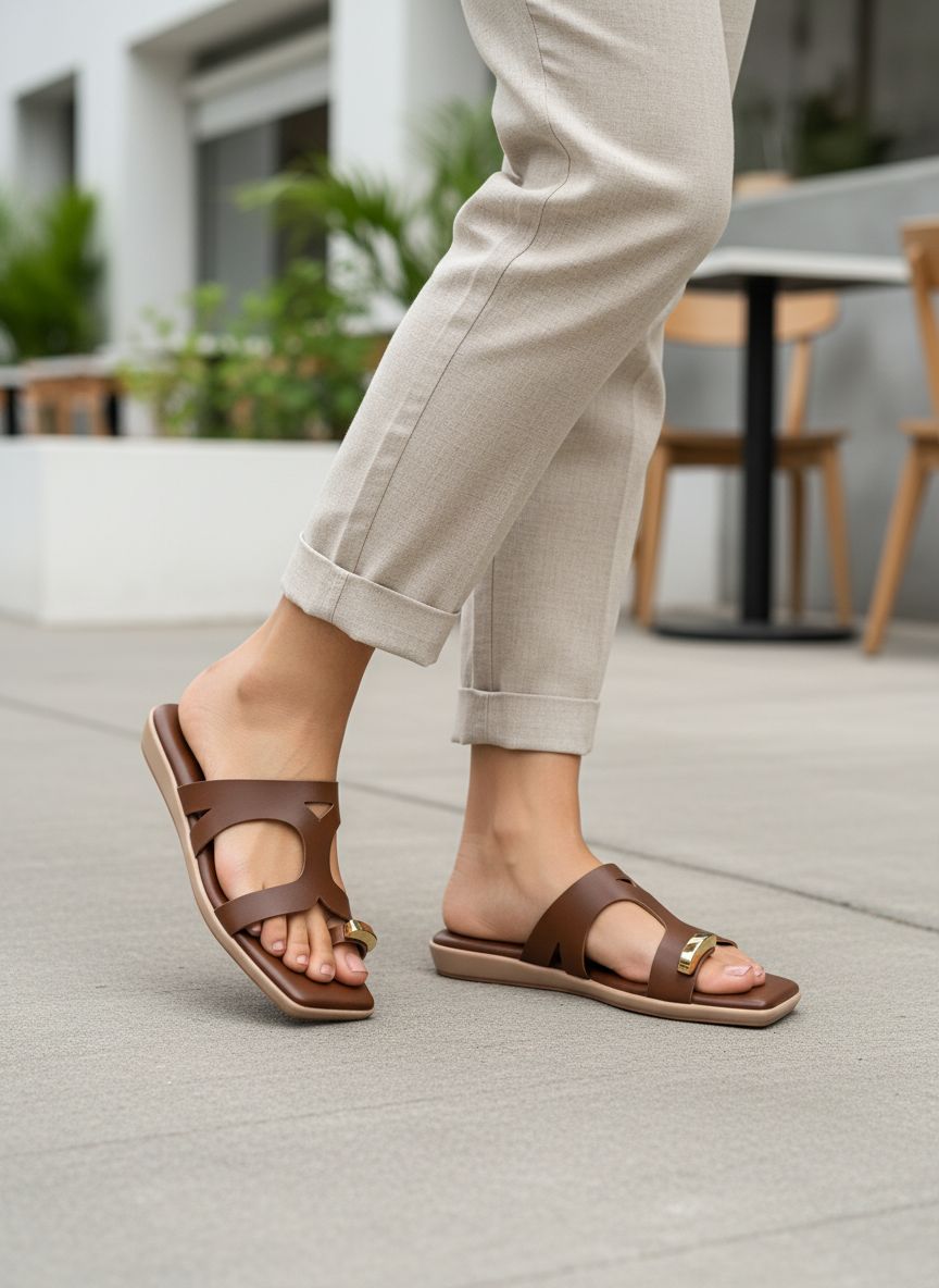 Metallic toe detail cushioned flats