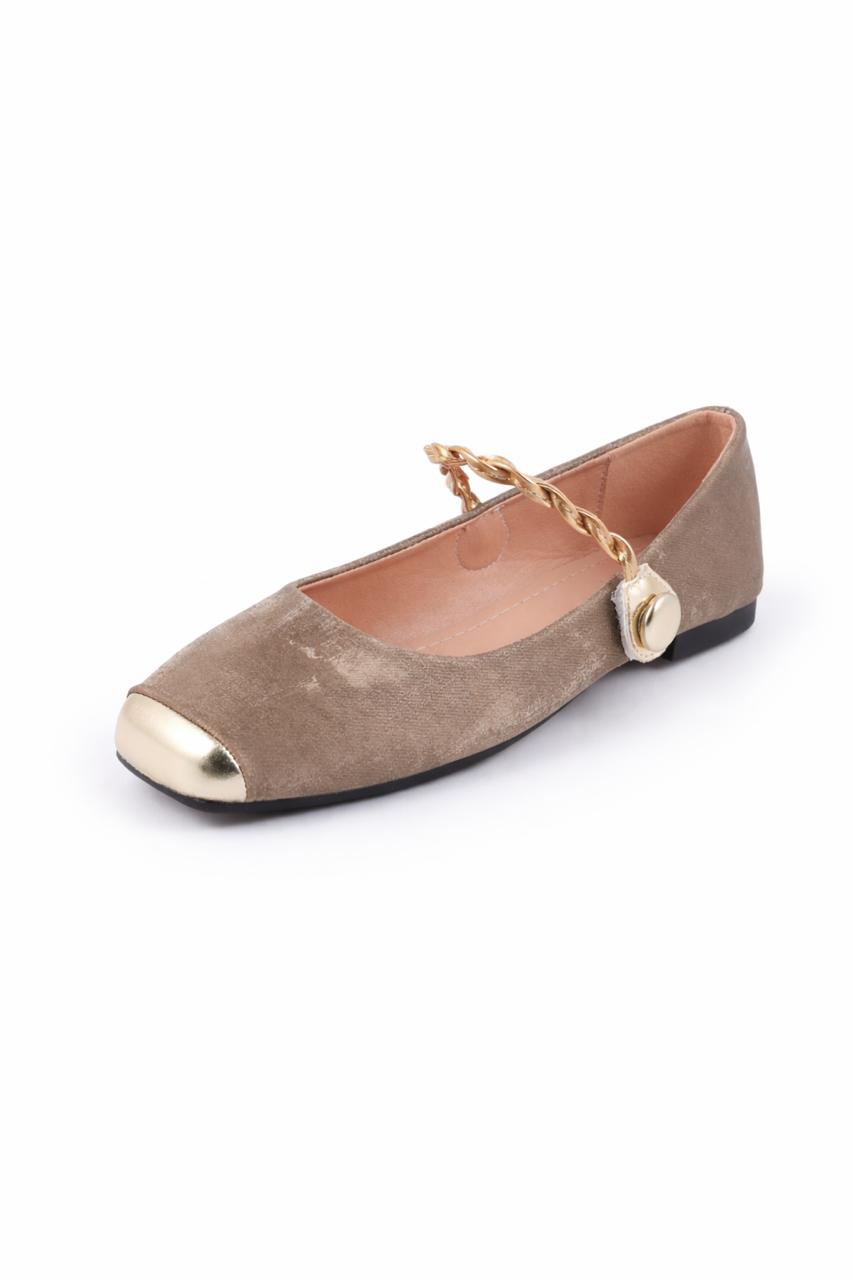 Suede Square Toe Chain Strap Ballerinas