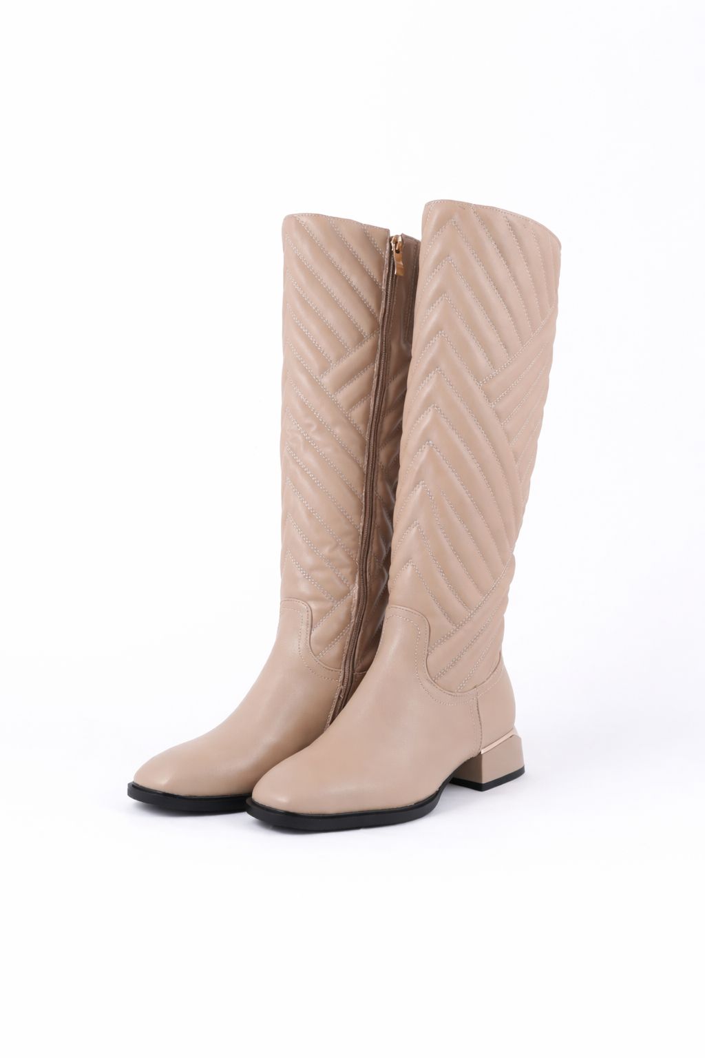 Quilted Leather Knee-High Flat Heel Boots