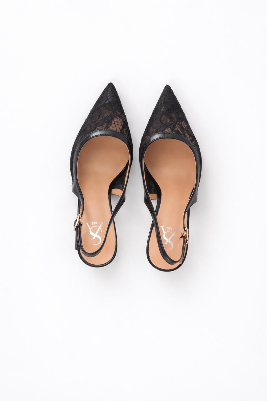 Lace Pointed Toe Slingback Stiletto Heels