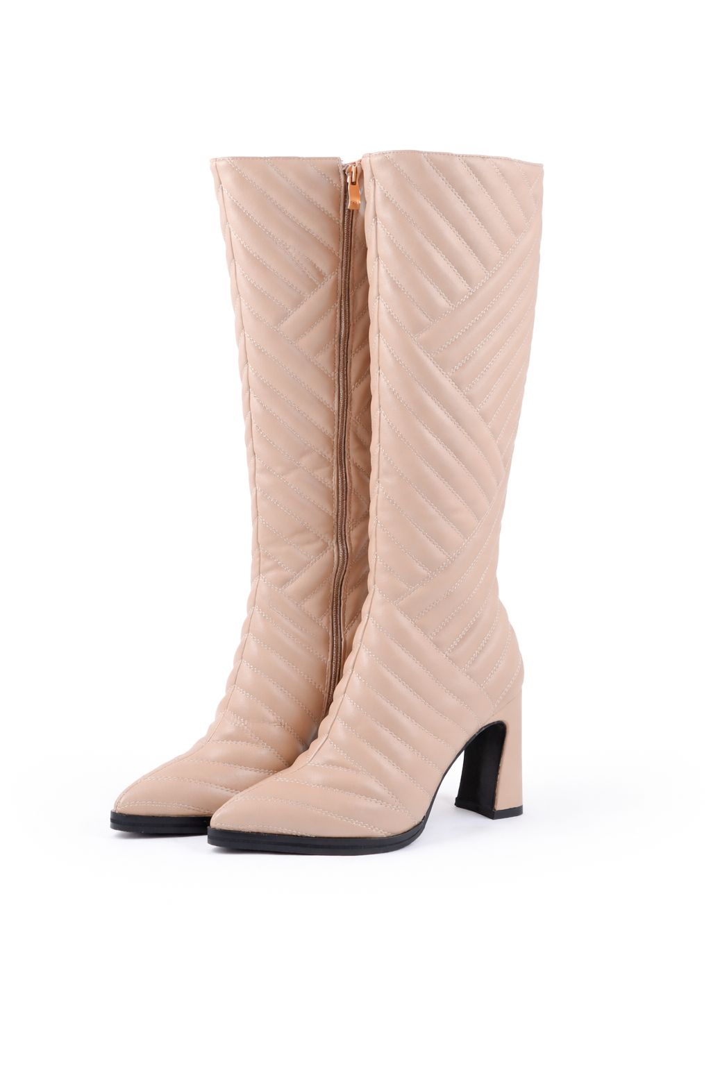 Quilted Leather Knee-Length Block Heel Boots