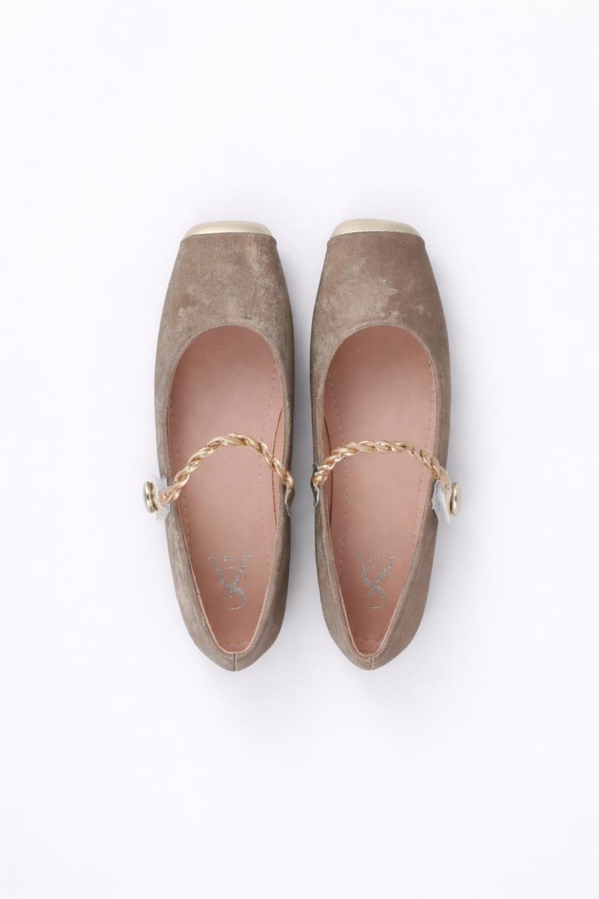 Suede Square Toe Chain Strap Ballerinas
