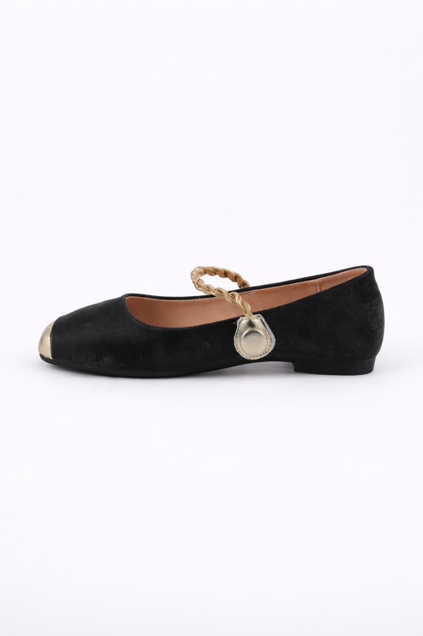 Suede Square Toe Chain Strap Ballerinas