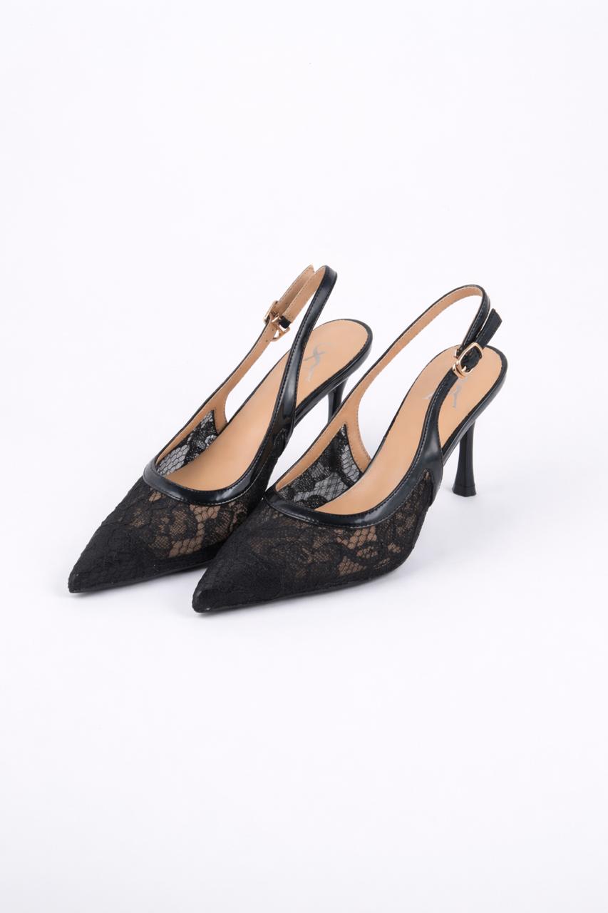 Lace Pointed Toe Slingback Stiletto Heels