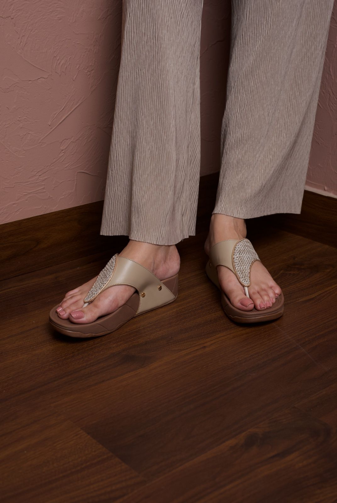 Textured T-strap detail wedges