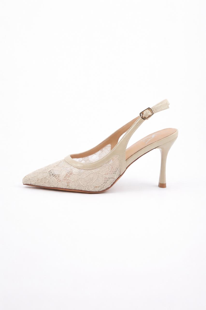 Lace Pointed Toe Slingback Stiletto Heels