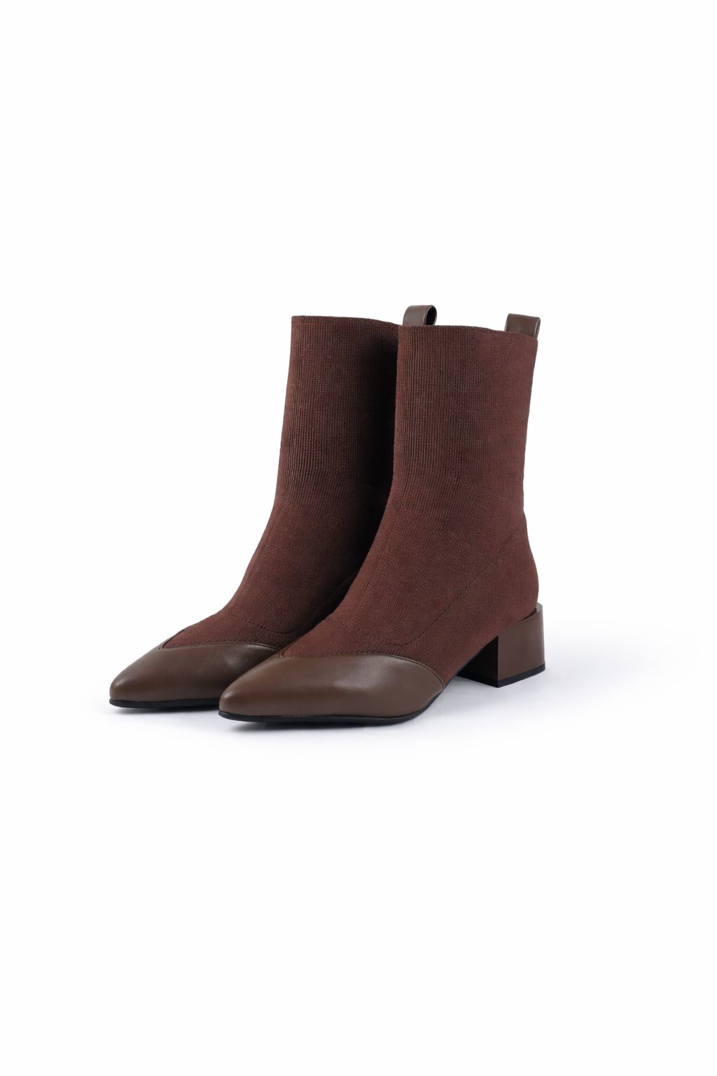 Stretch Knit Ankle Block Heel Boots