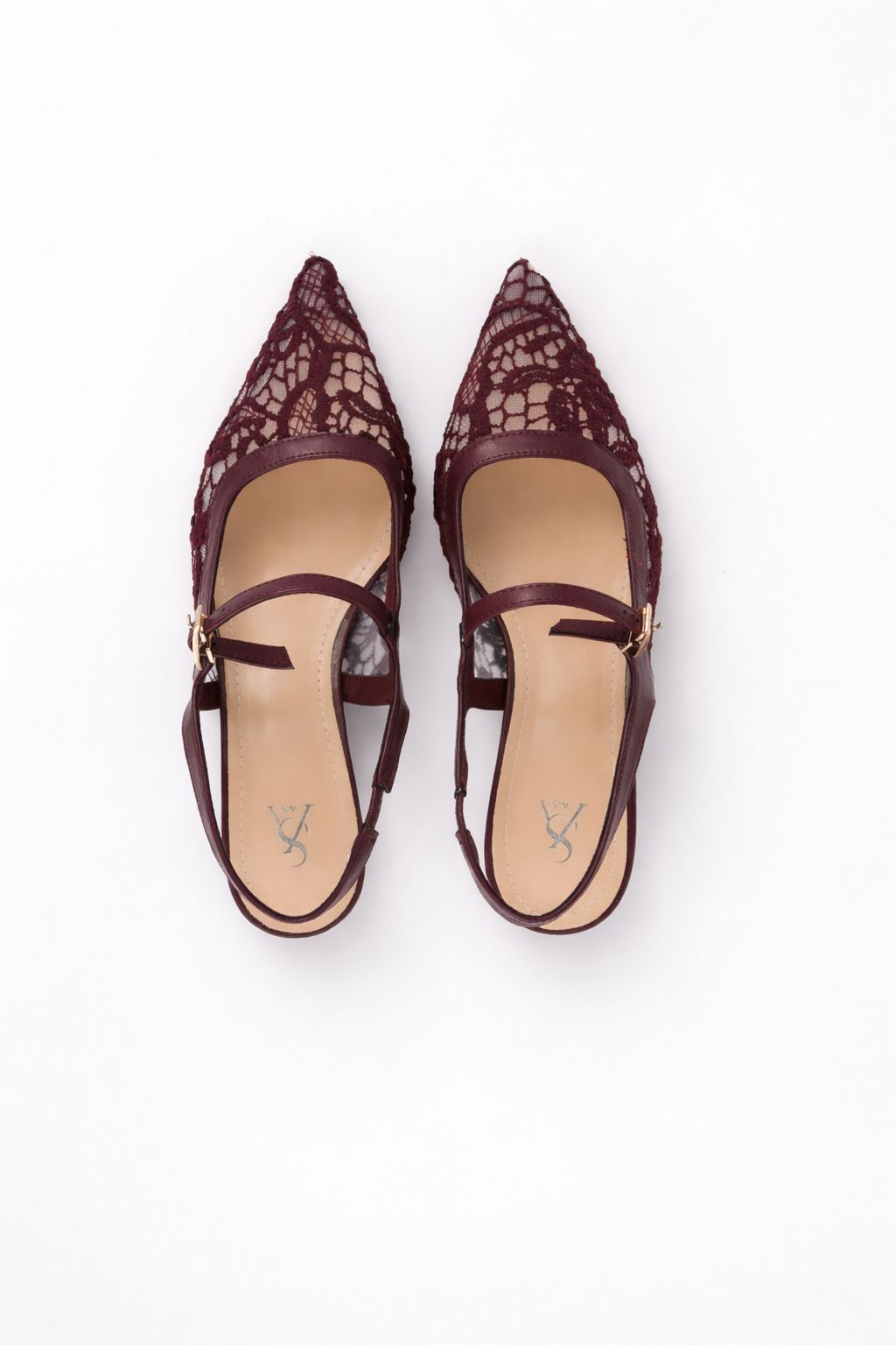 Lace Pointed Toe Slingback Kitten Heels