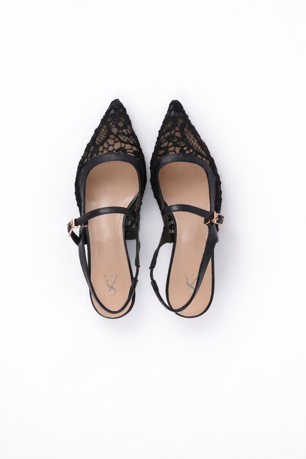 Lace Pointed Toe Slingback Kitten Heels