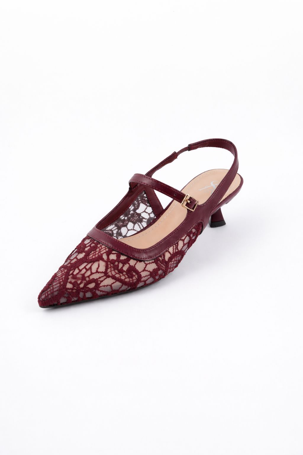 Lace Pointed Toe Slingback Kitten Heels