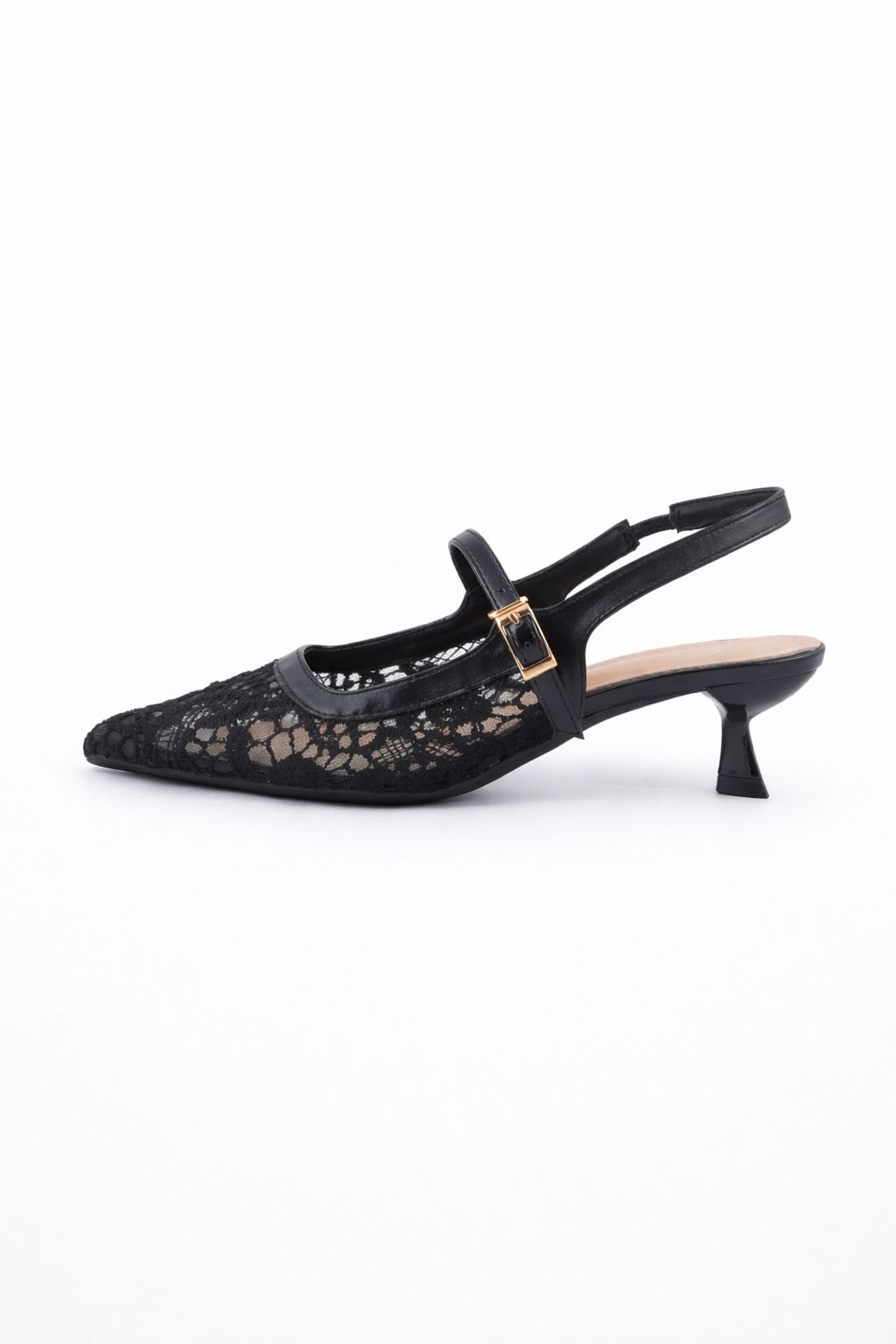 Lace Pointed Toe Slingback Kitten Heels