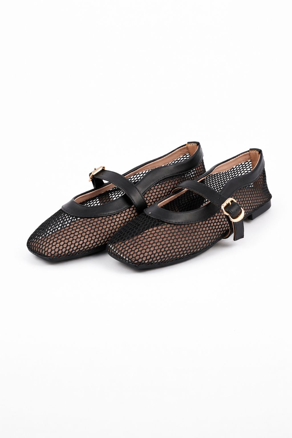Mesh Buckle Strap Ballerinas