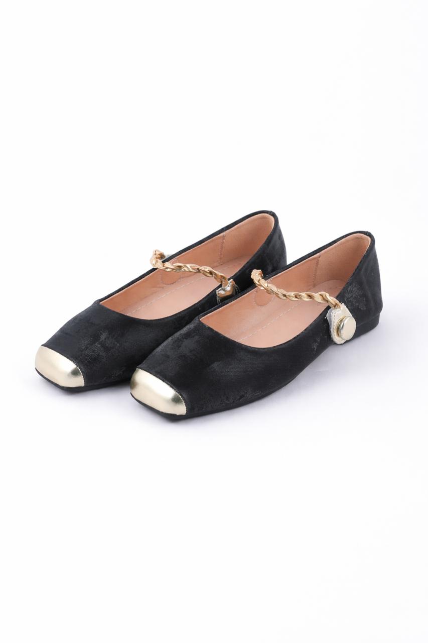 Suede Square Toe Chain Strap Ballerinas