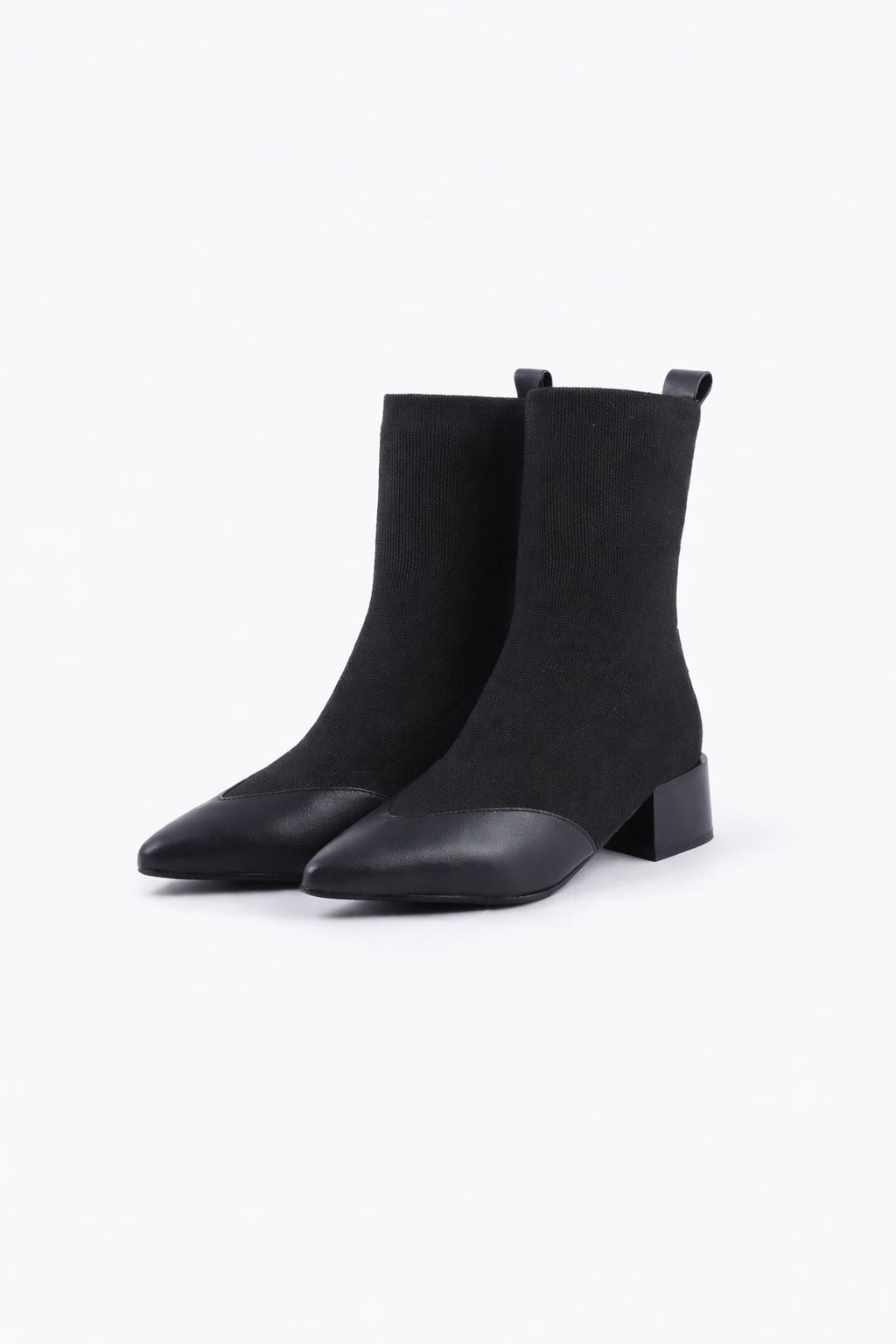 Stretch Knit Ankle Block Heel Boots