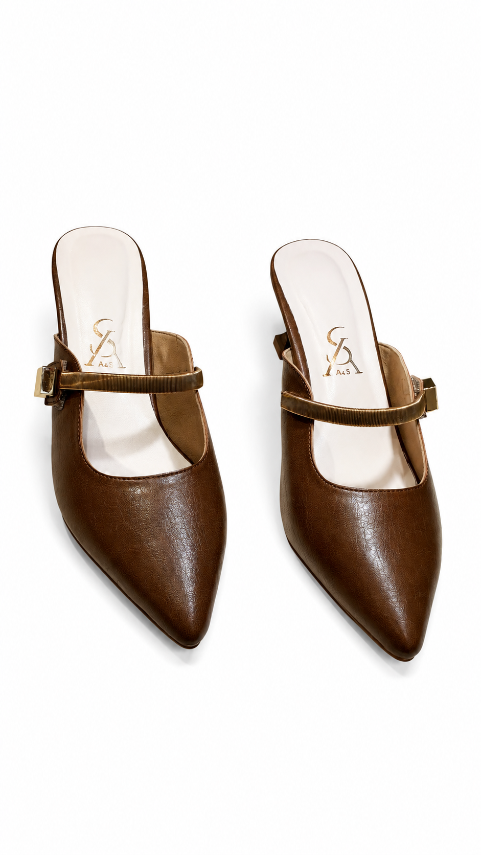 Golden Square Buckle Kitten Heels