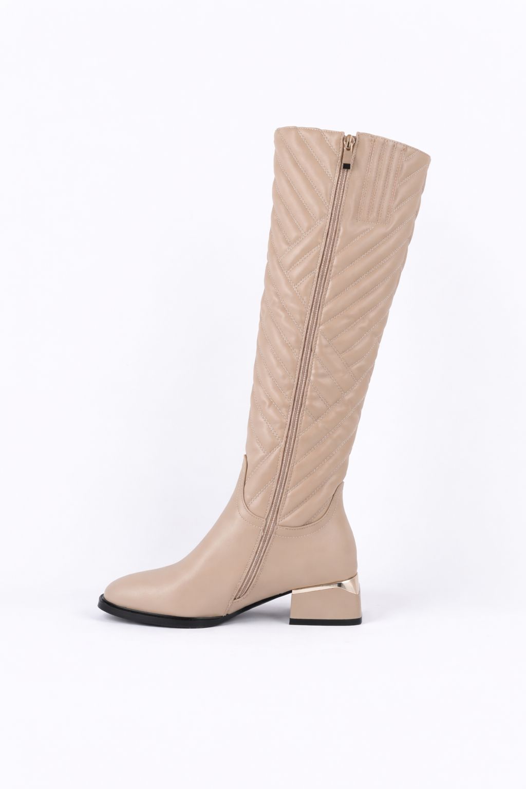 Quilted Leather Knee-High Flat Heel Boots