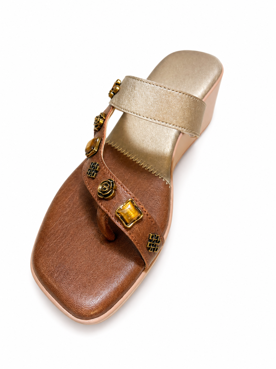 Embellished strap toe detail wedges