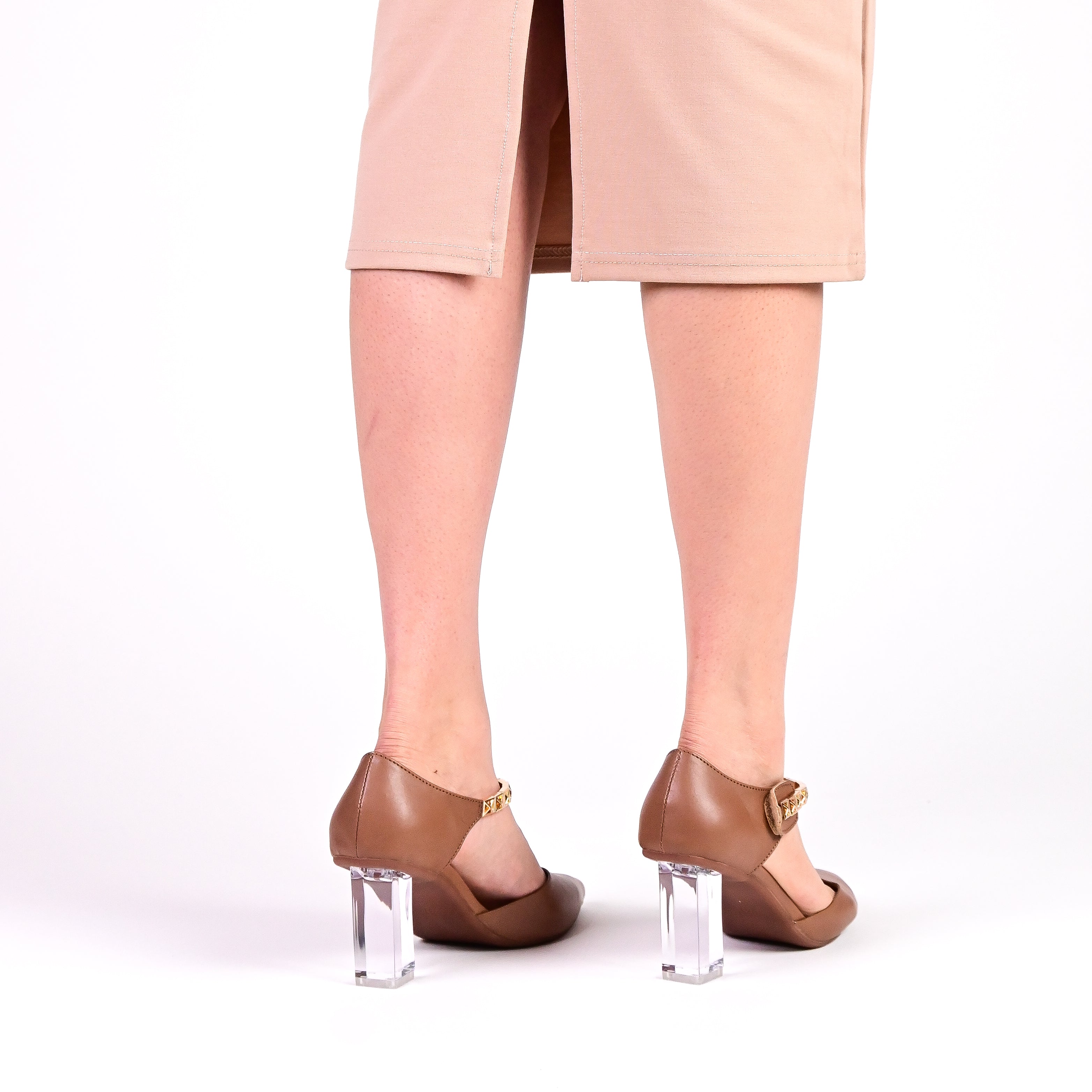 METAL ANKLE STRAP GLASS HEELS PUMPS