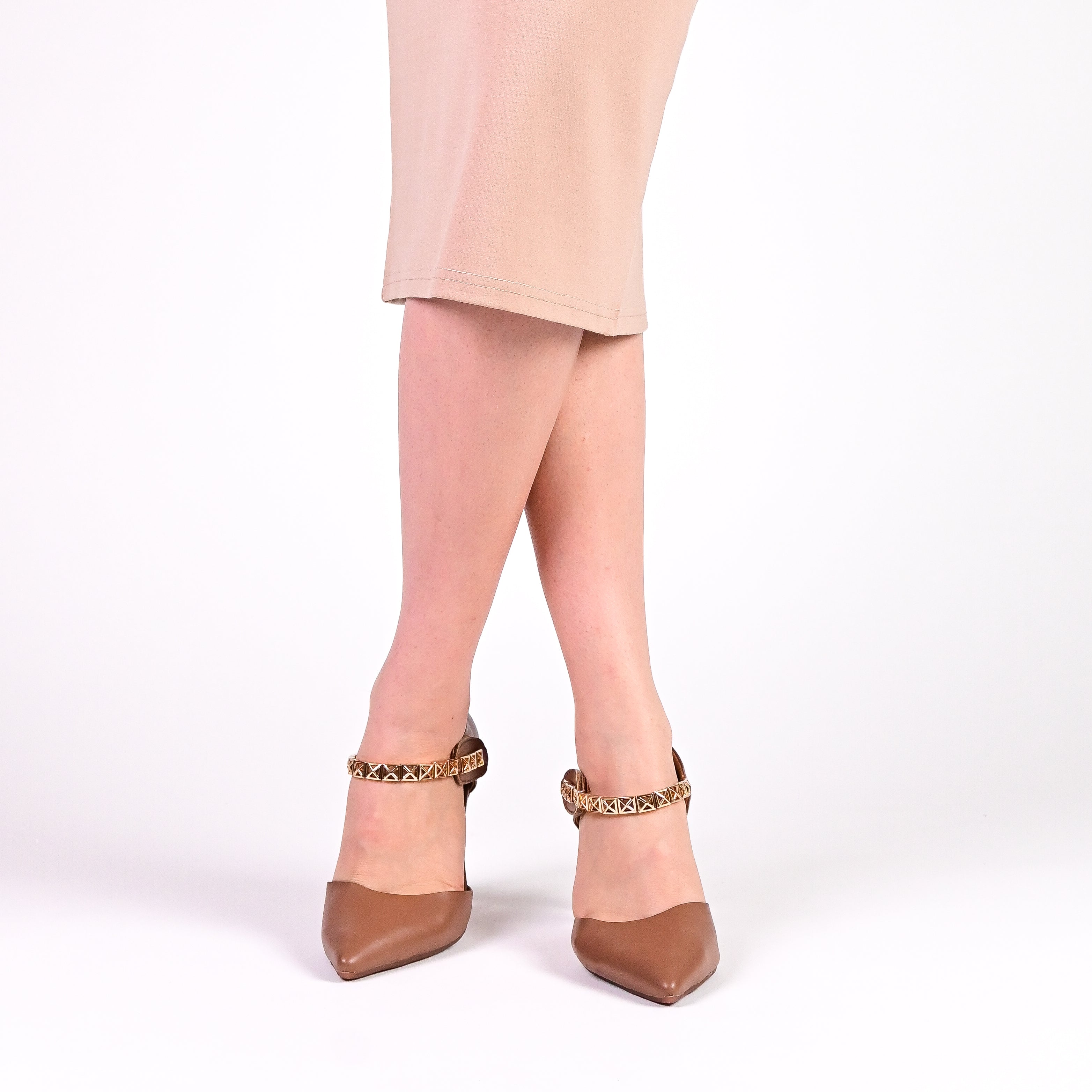 METAL ANKLE STRAP GLASS HEELS PUMPS