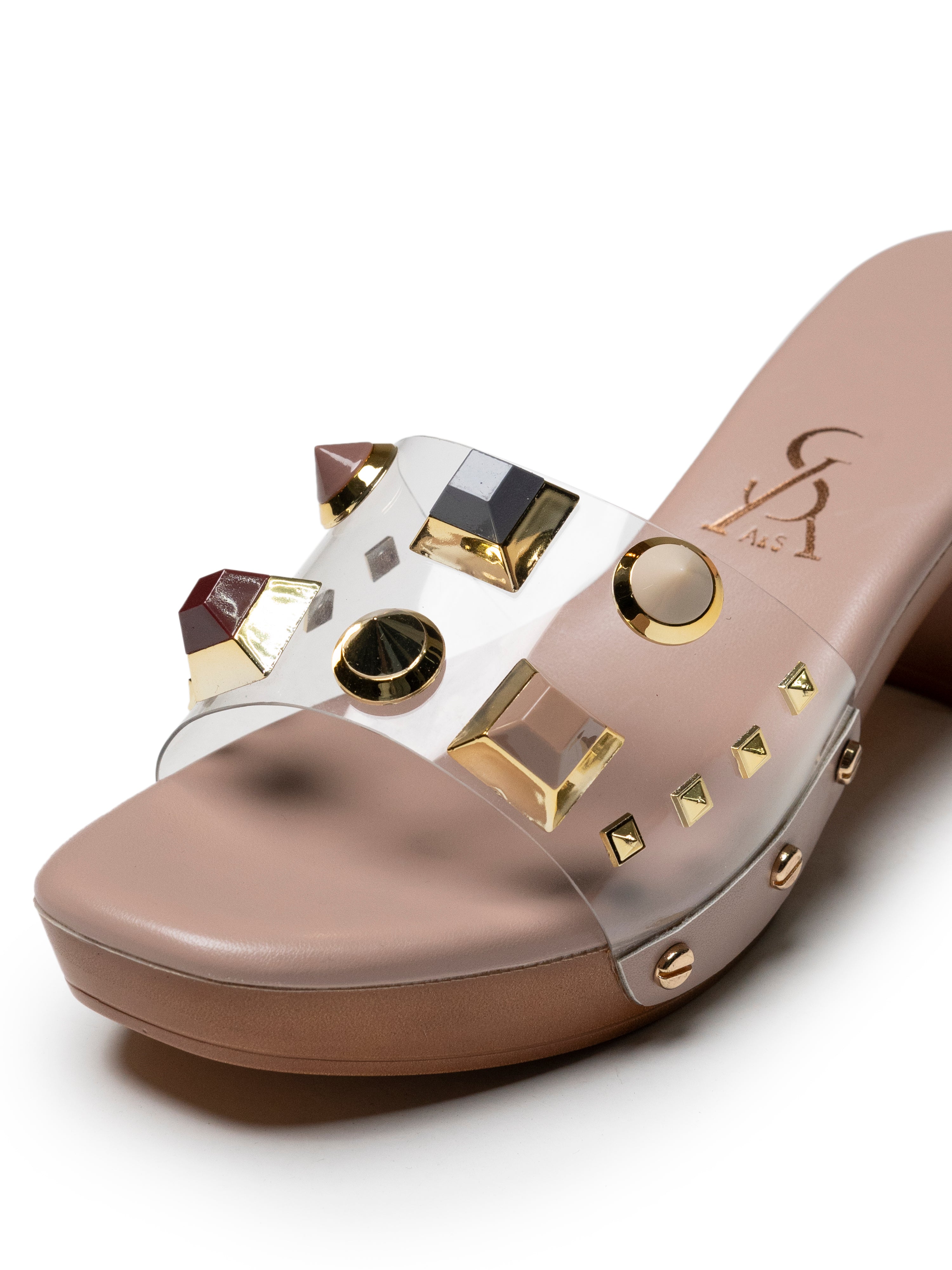 Embellished Stone Detail Vinyl Wedges