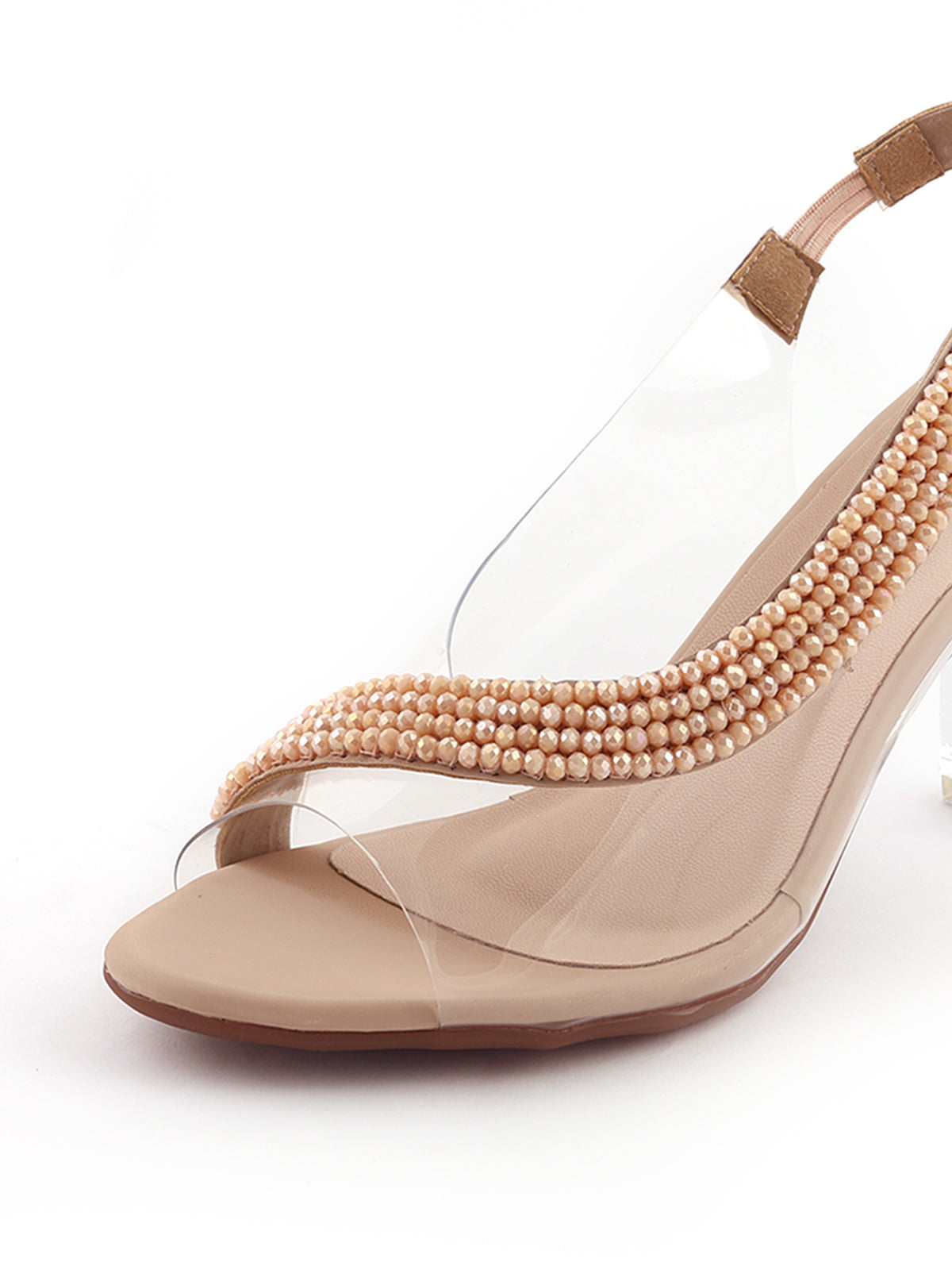 Embellished pear vinyl slingback block heels