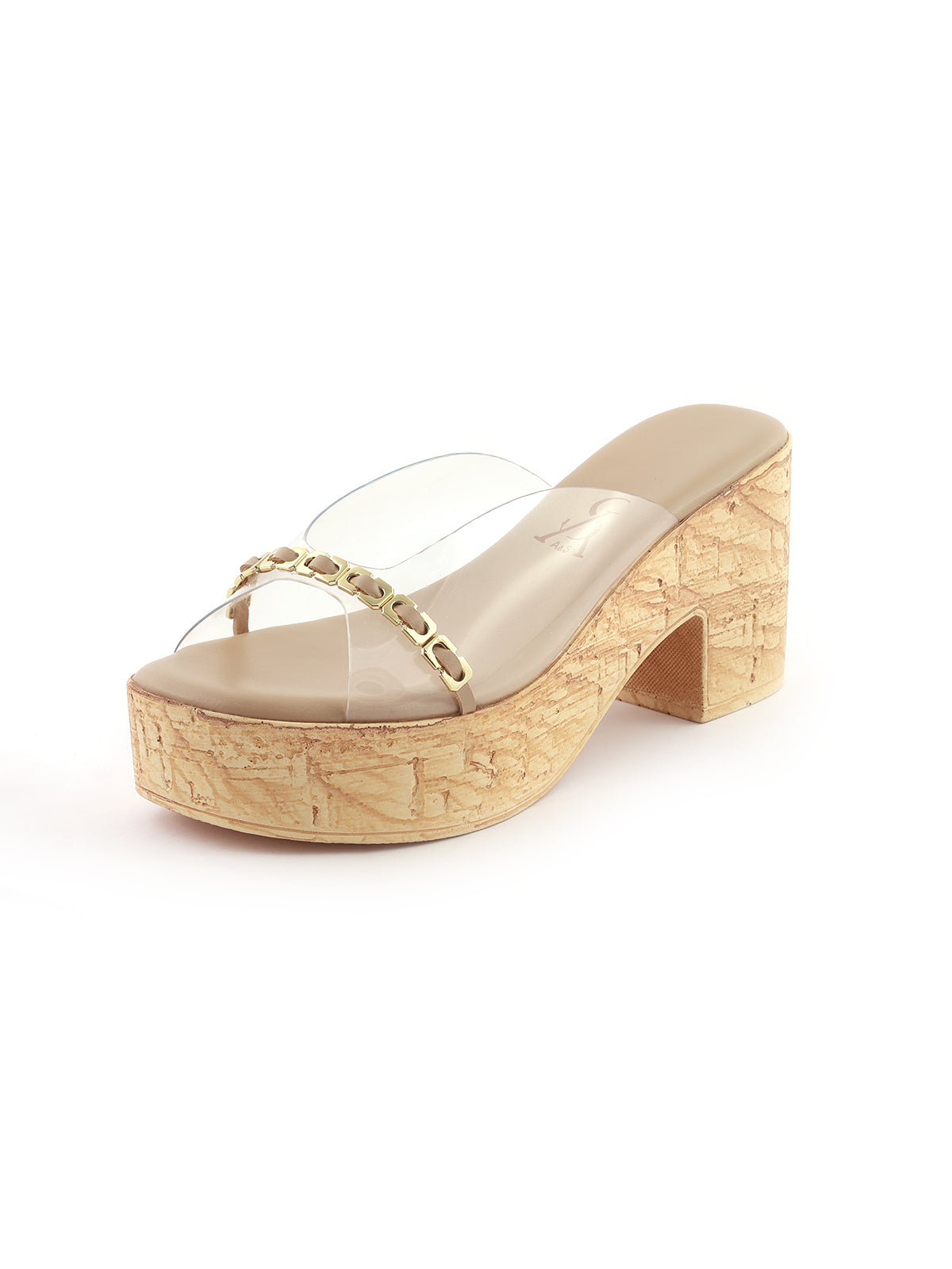 Golden Belt Strap Detail Block heels Wedges