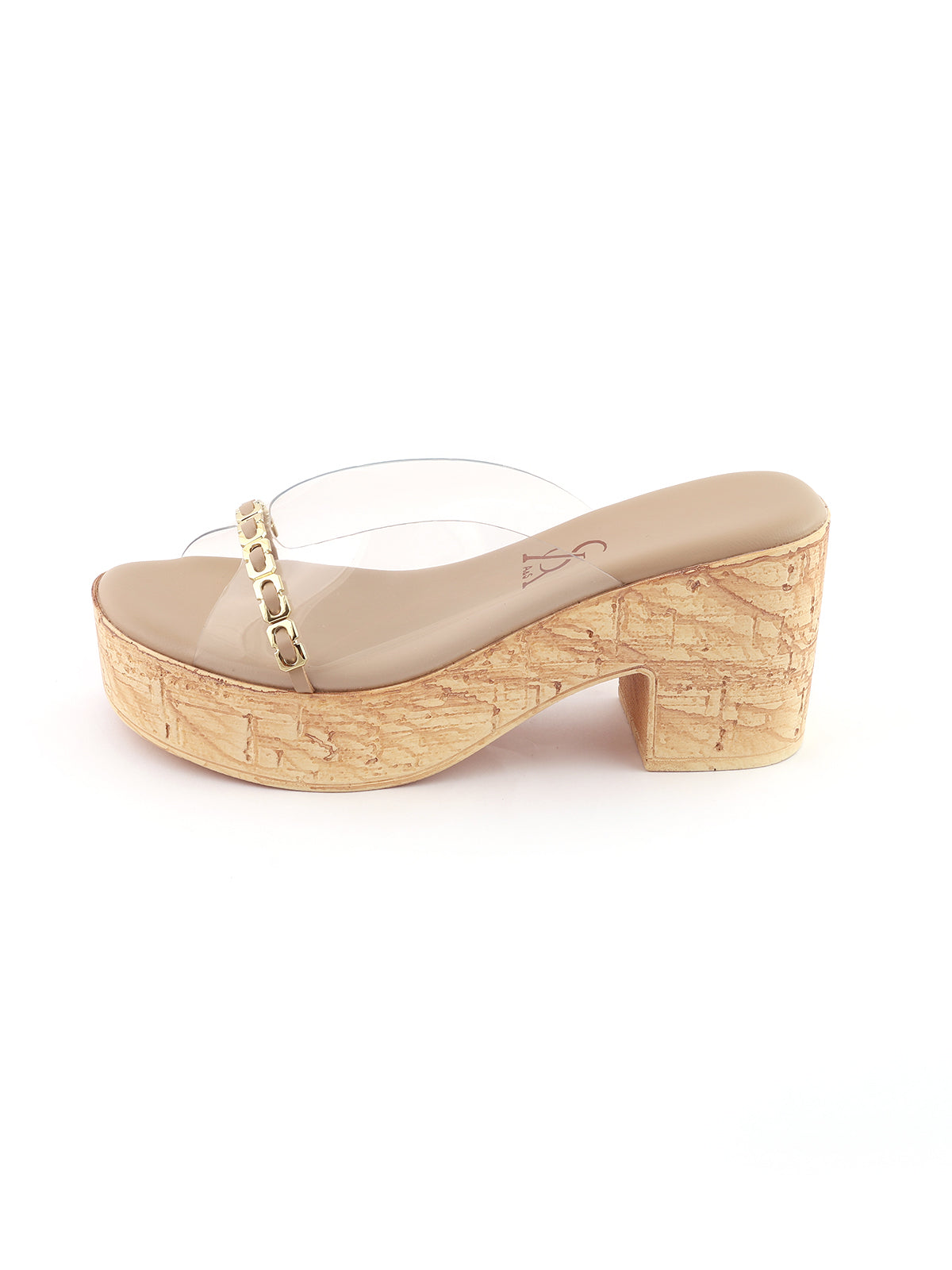 Golden Belt Strap Detail Block heels Wedges