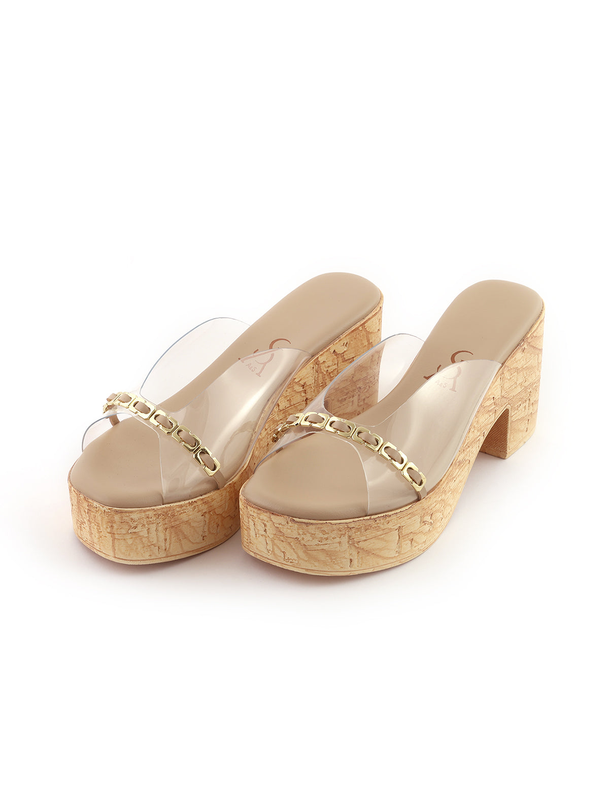 Golden Belt Strap Detail Block heels Wedges