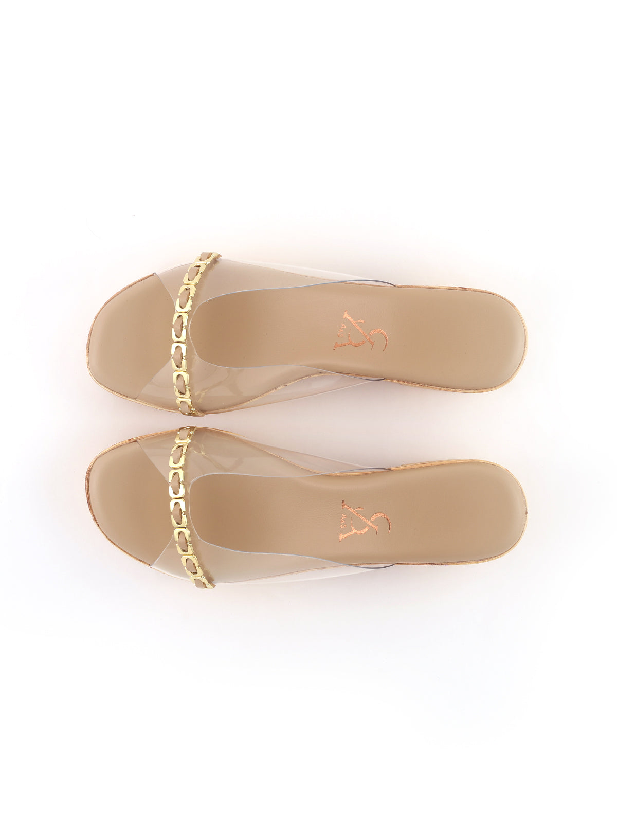 Golden Belt Strap Detail Block heels Wedges