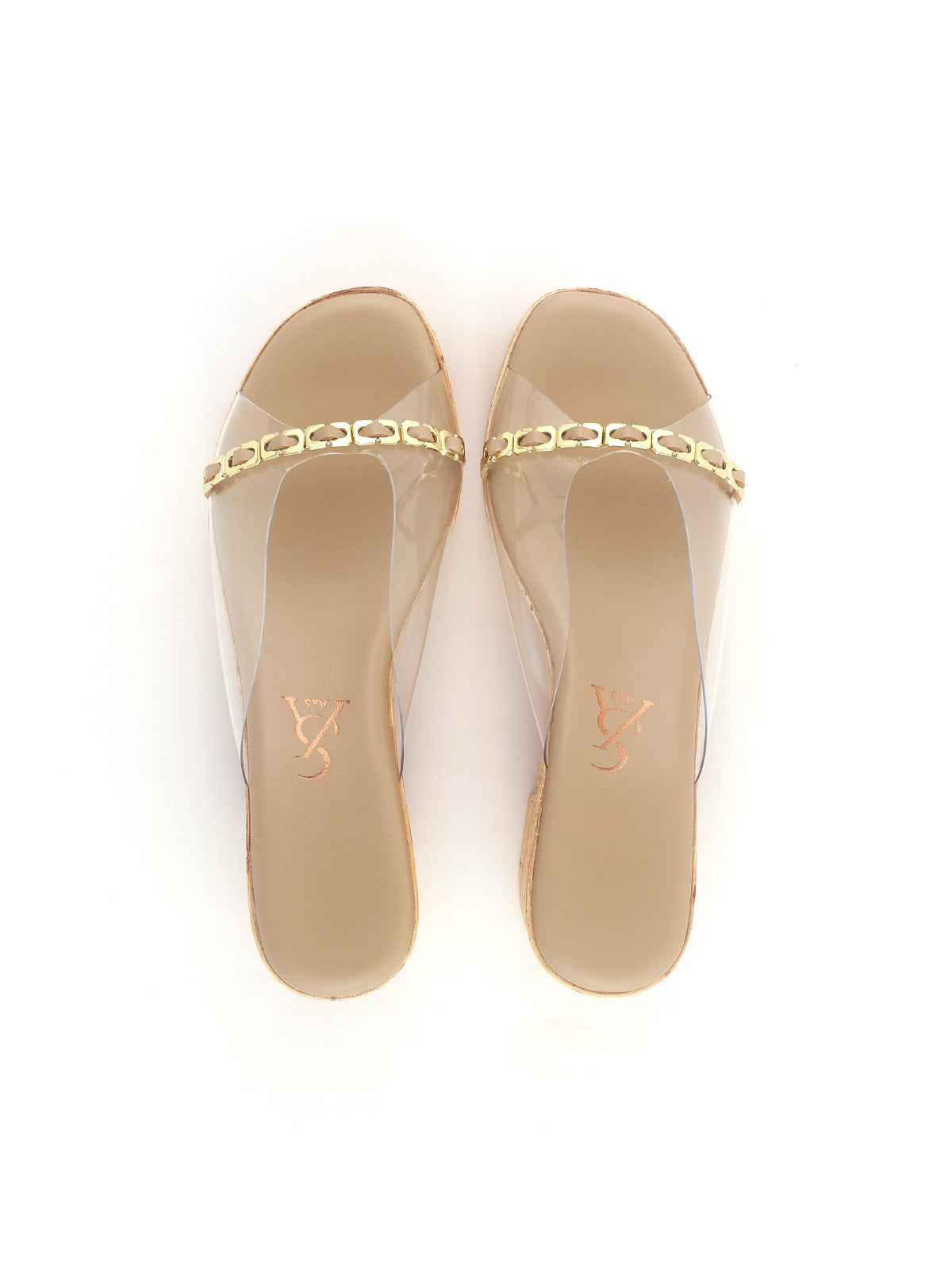 Golden Belt Strap Detail Block heels Wedges