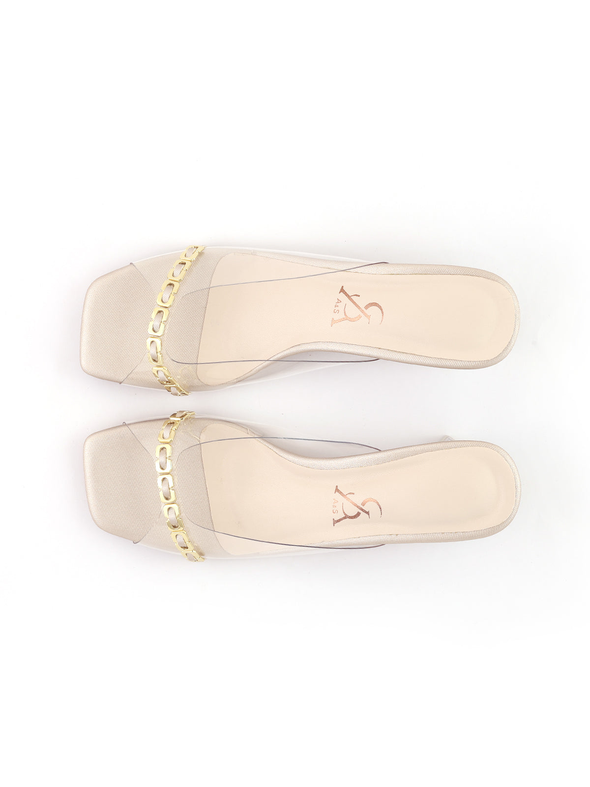 Golden Belt Strap Detail High Block Heel