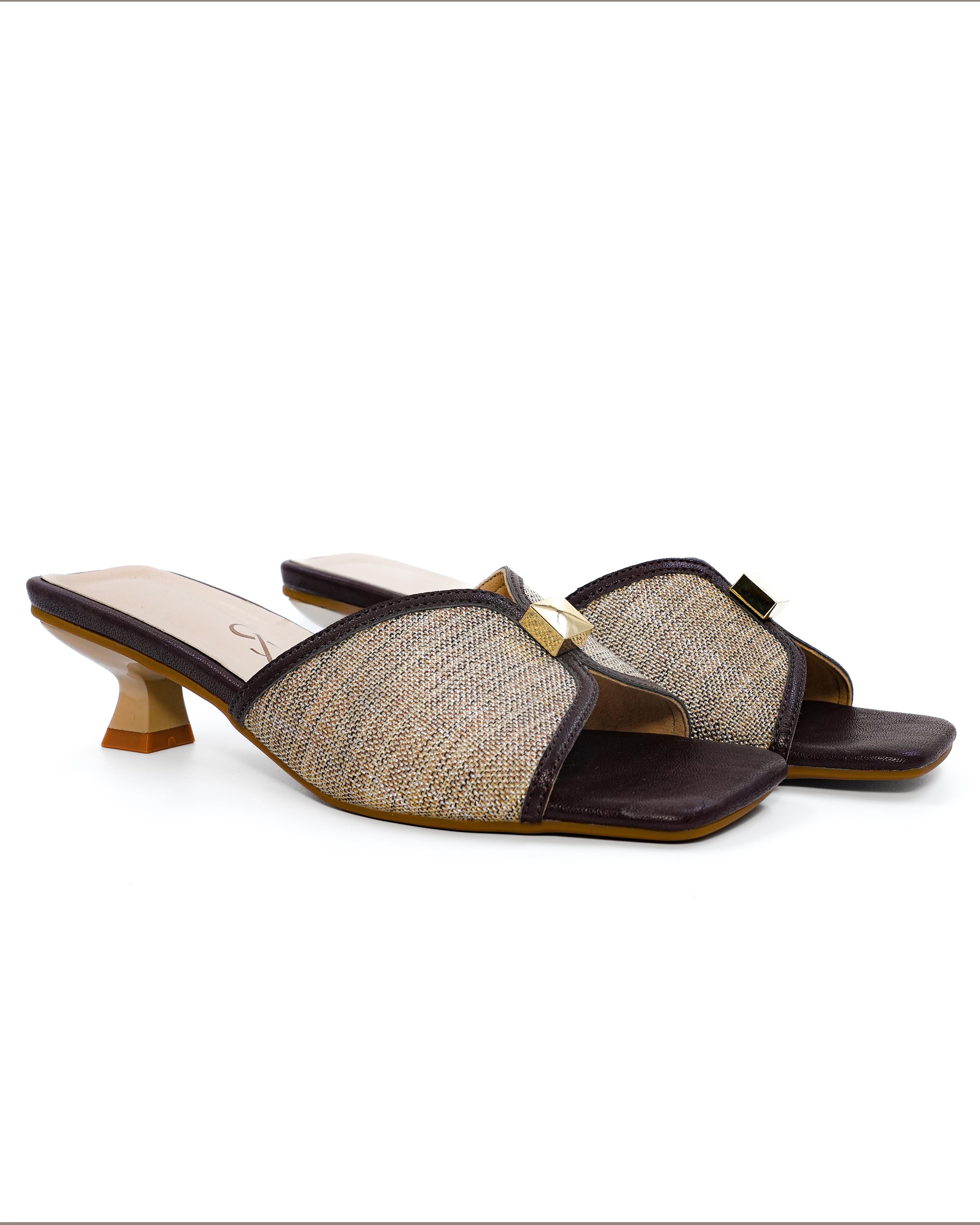 Jute Textured Gold Detail Kitten Heels