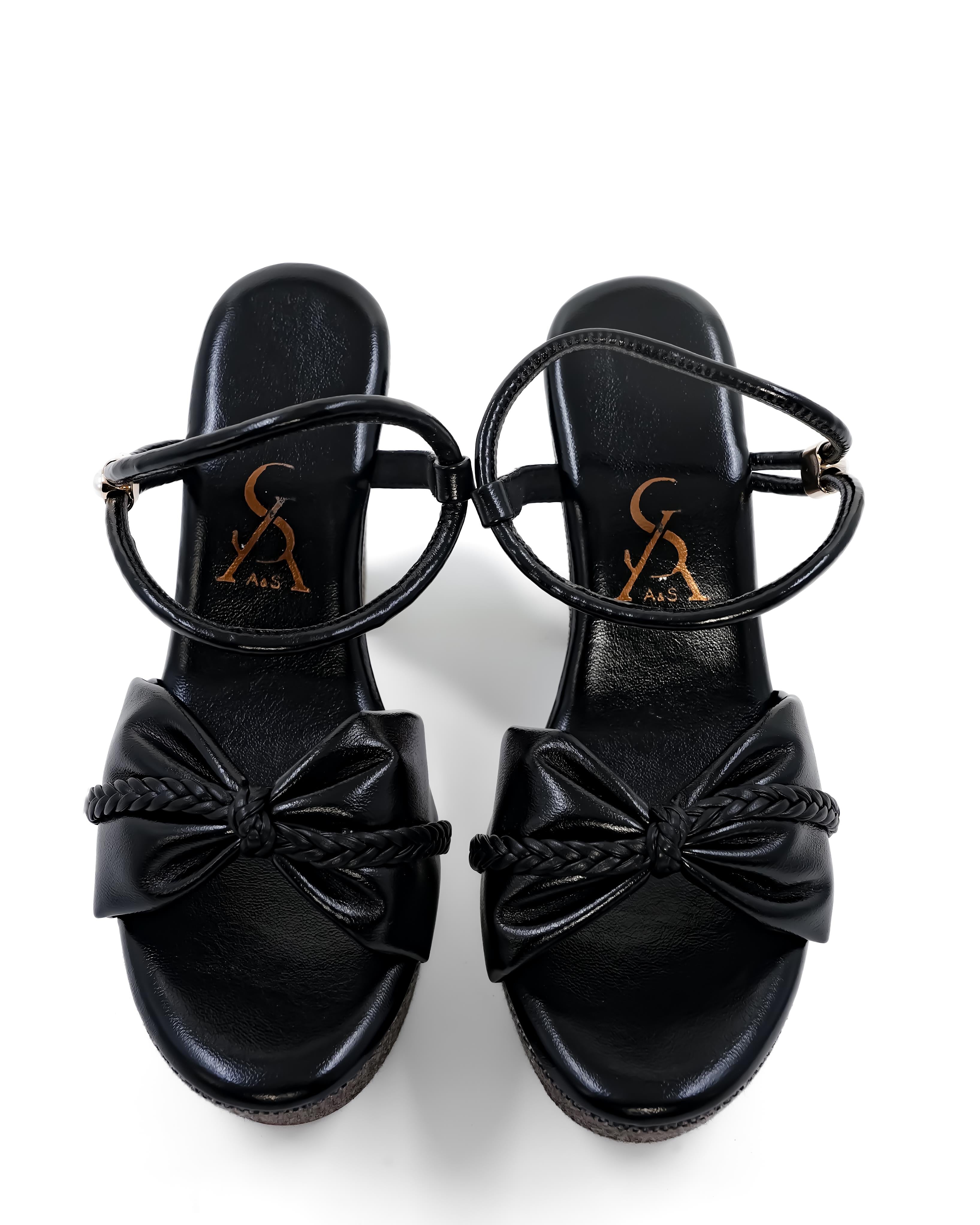 Bow Strap Detail Braided Block Heel
