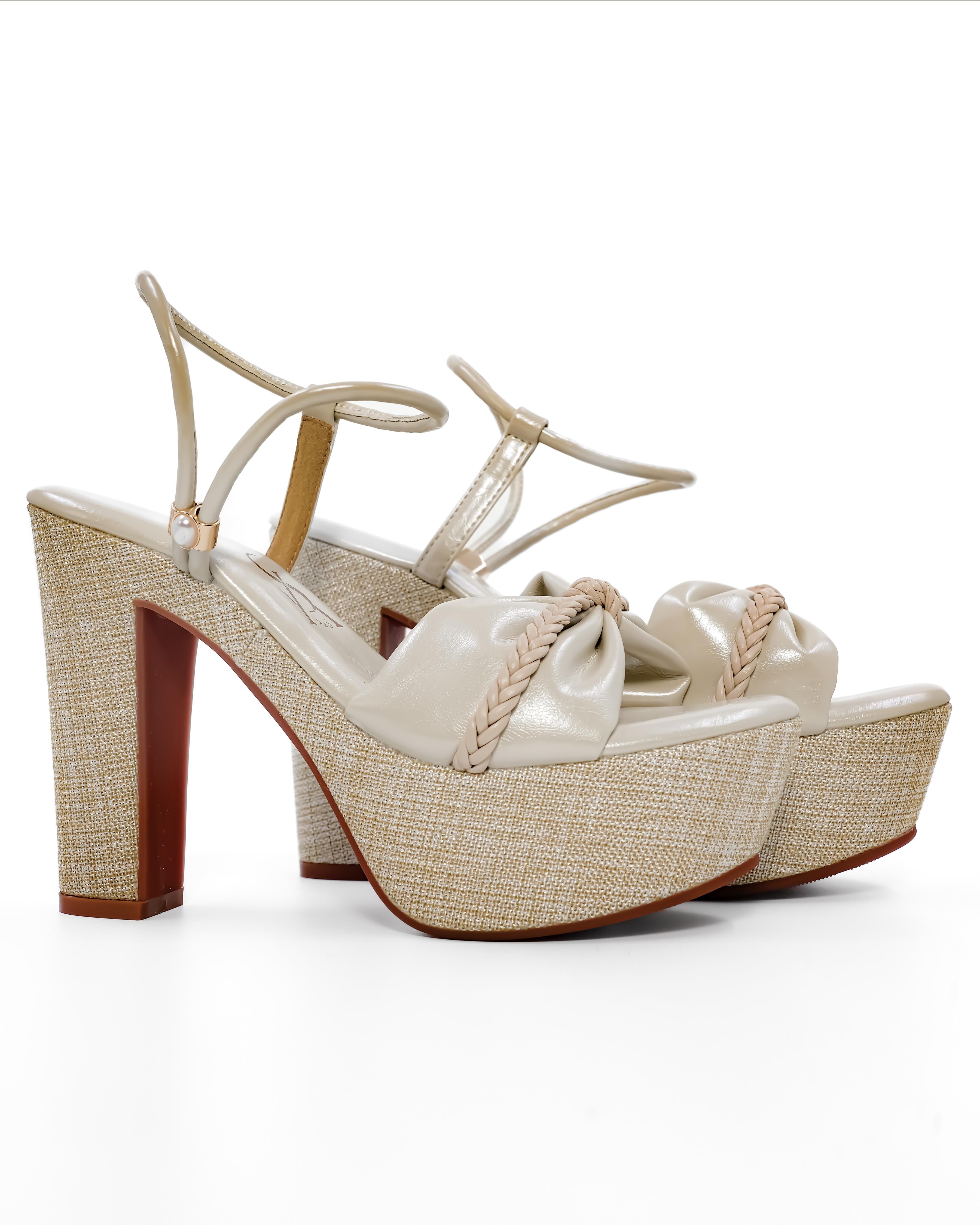 Bow Strap Detail Braided Block Heel