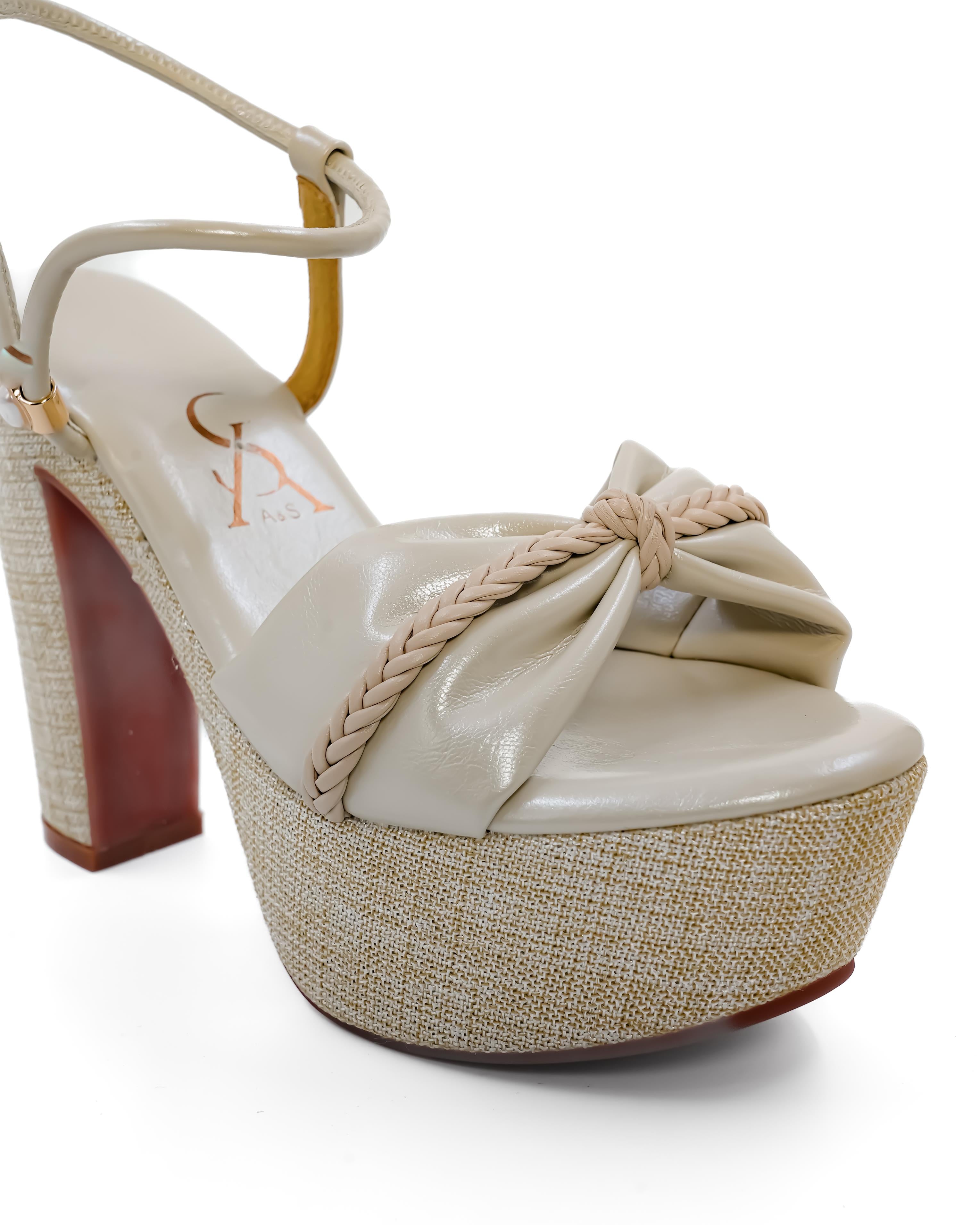 Bow Strap Detail Braided Block Heel