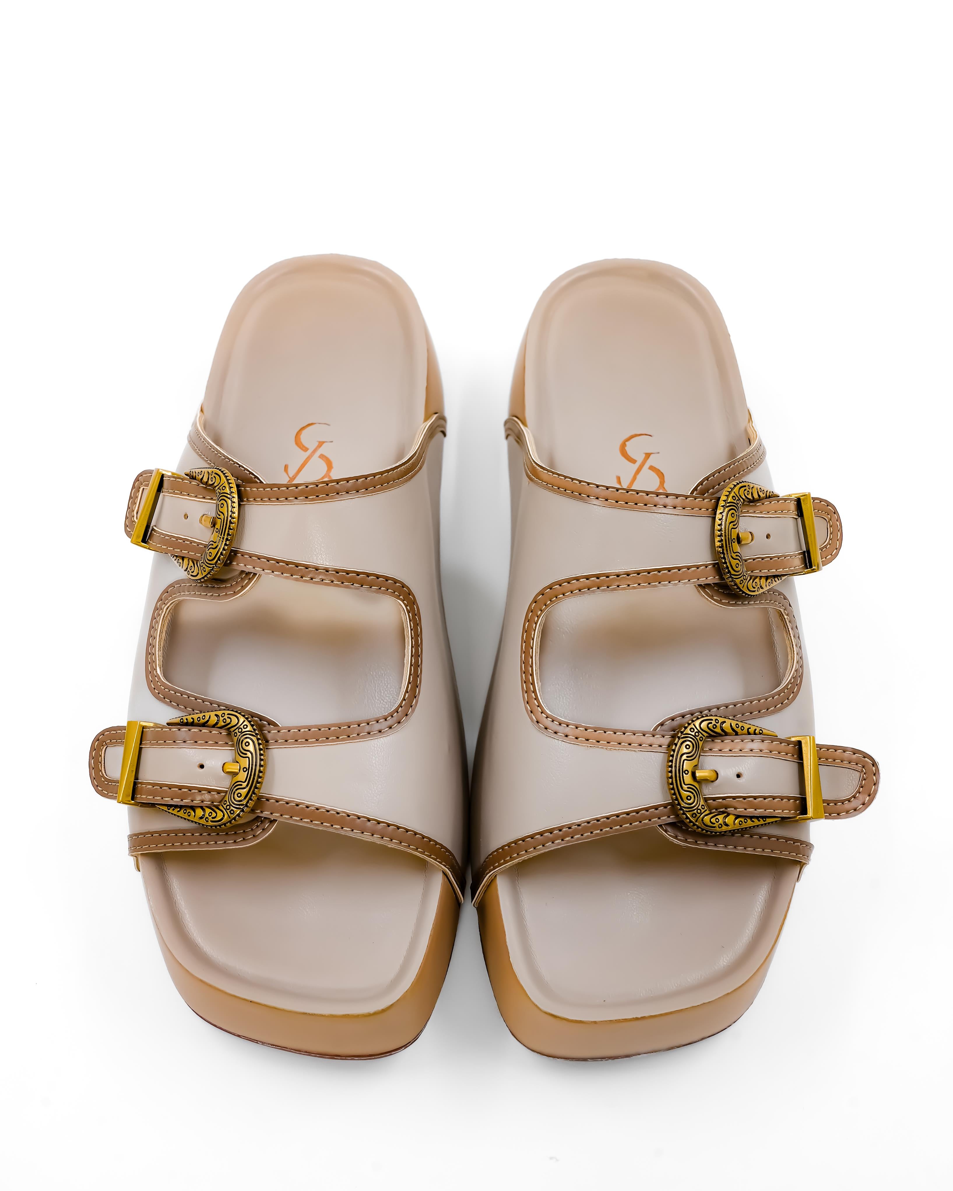 Antique Buckle Detail Chunky Sandals