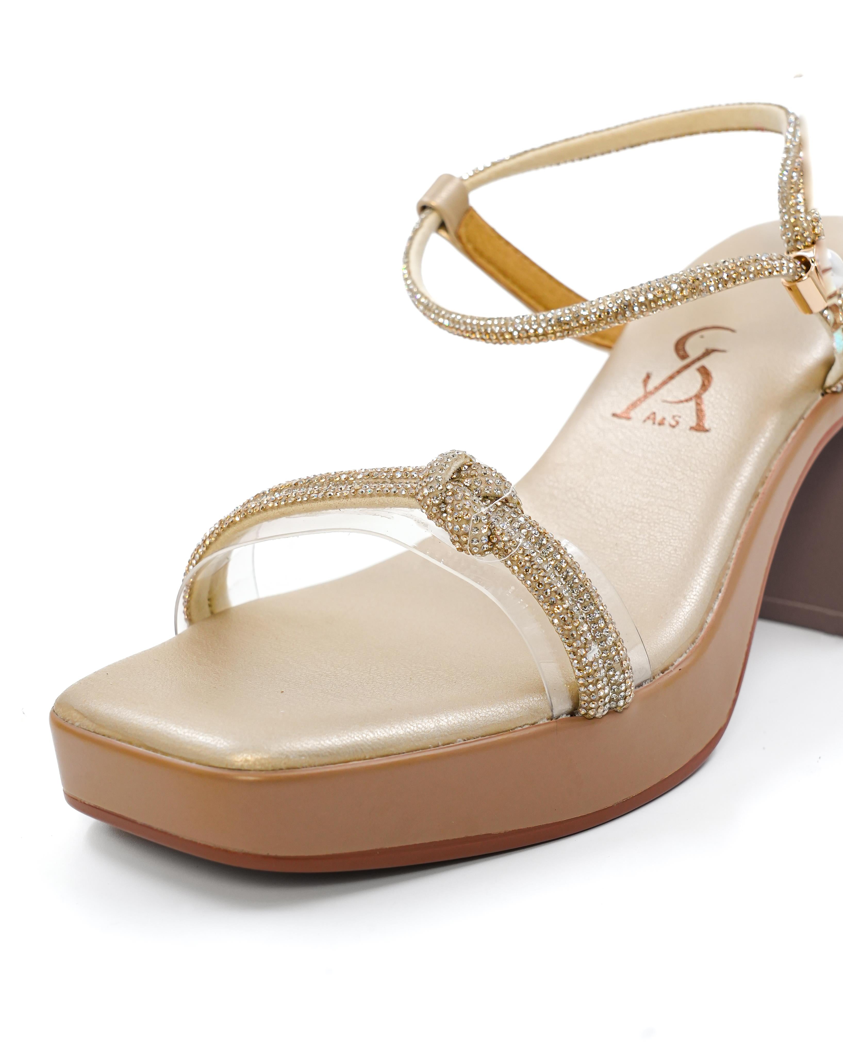 Embellished Dual Strap Block Heels