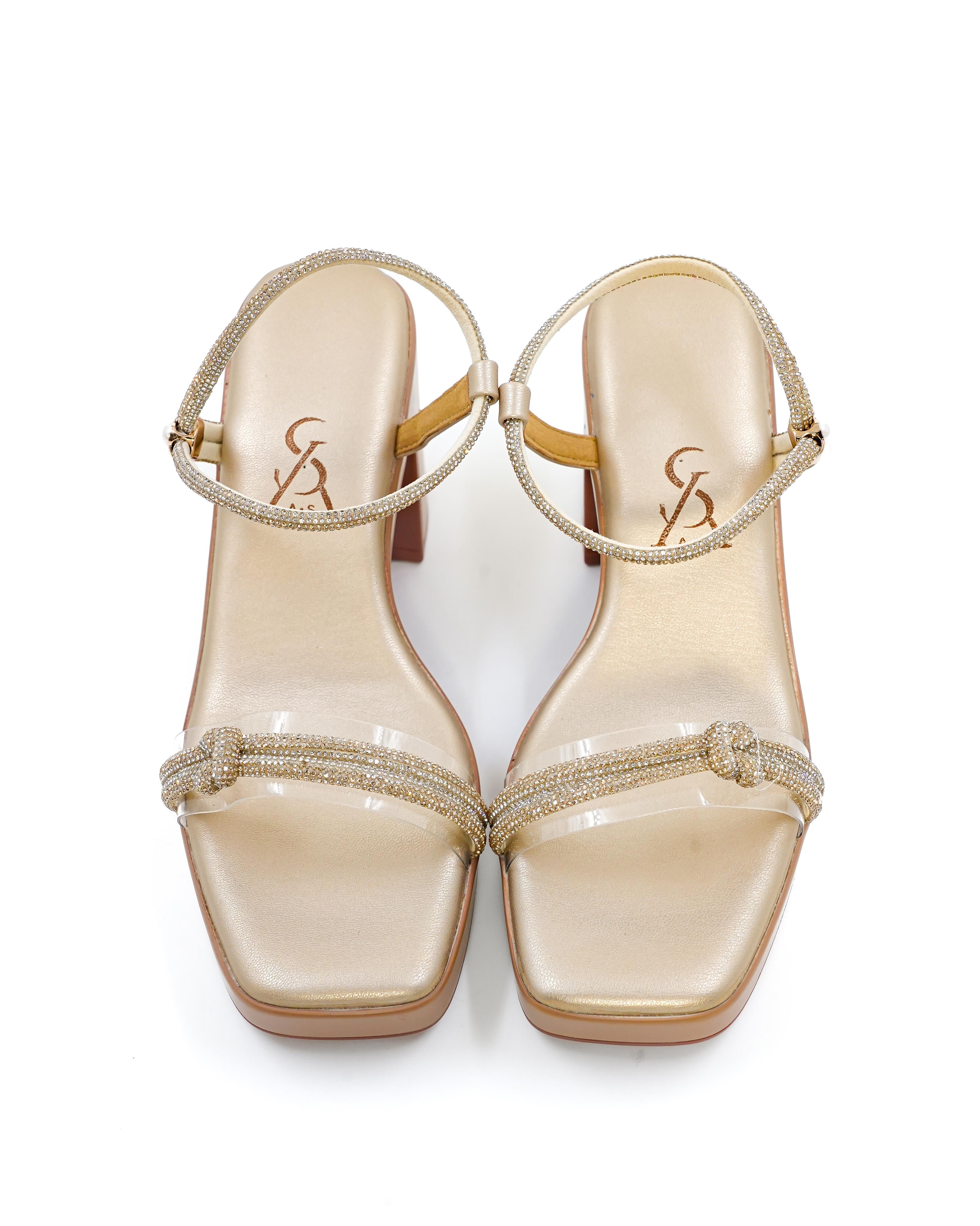 Embellished Dual Strap Block Heels