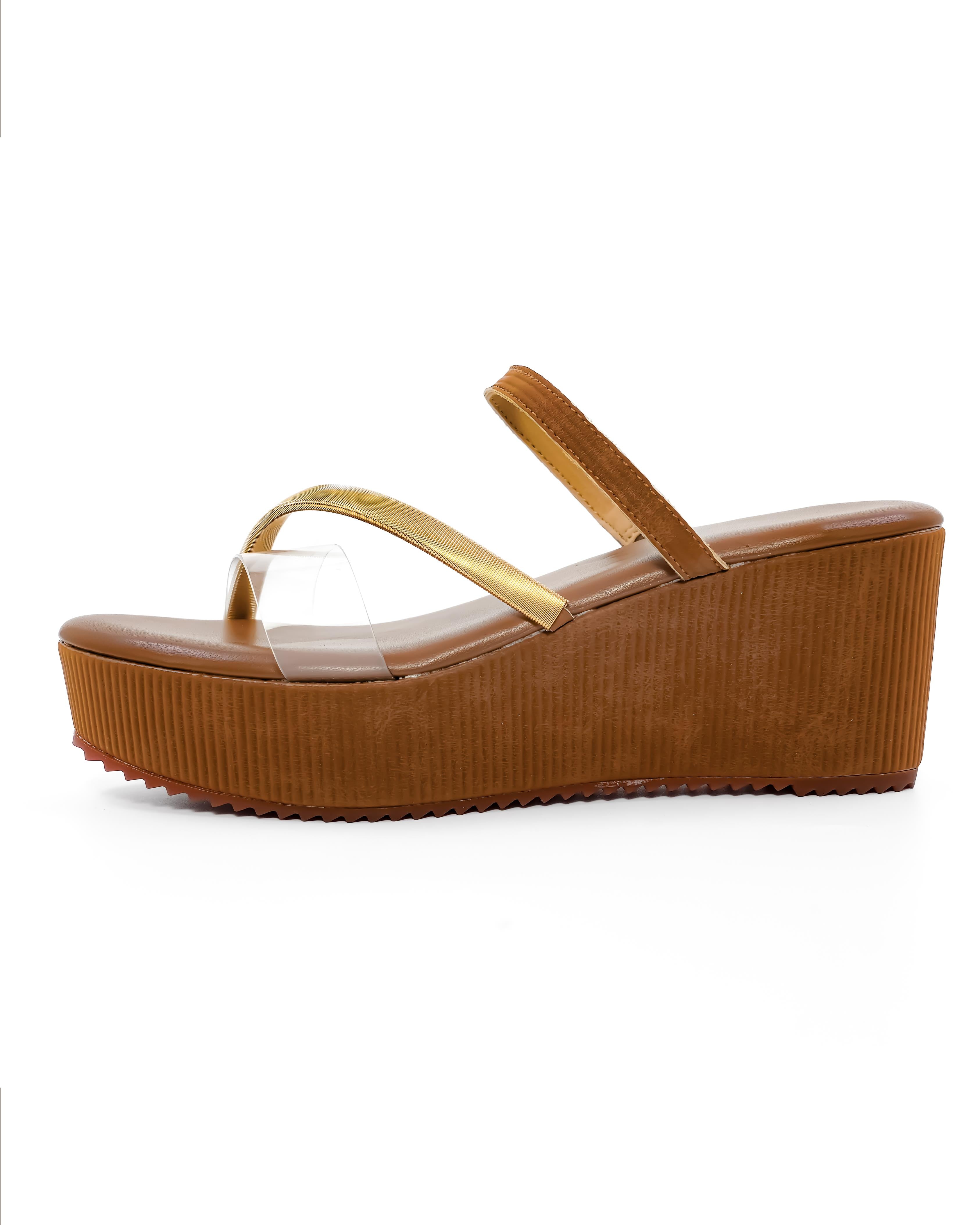 Metallic Strap detail Vinyl Wedges