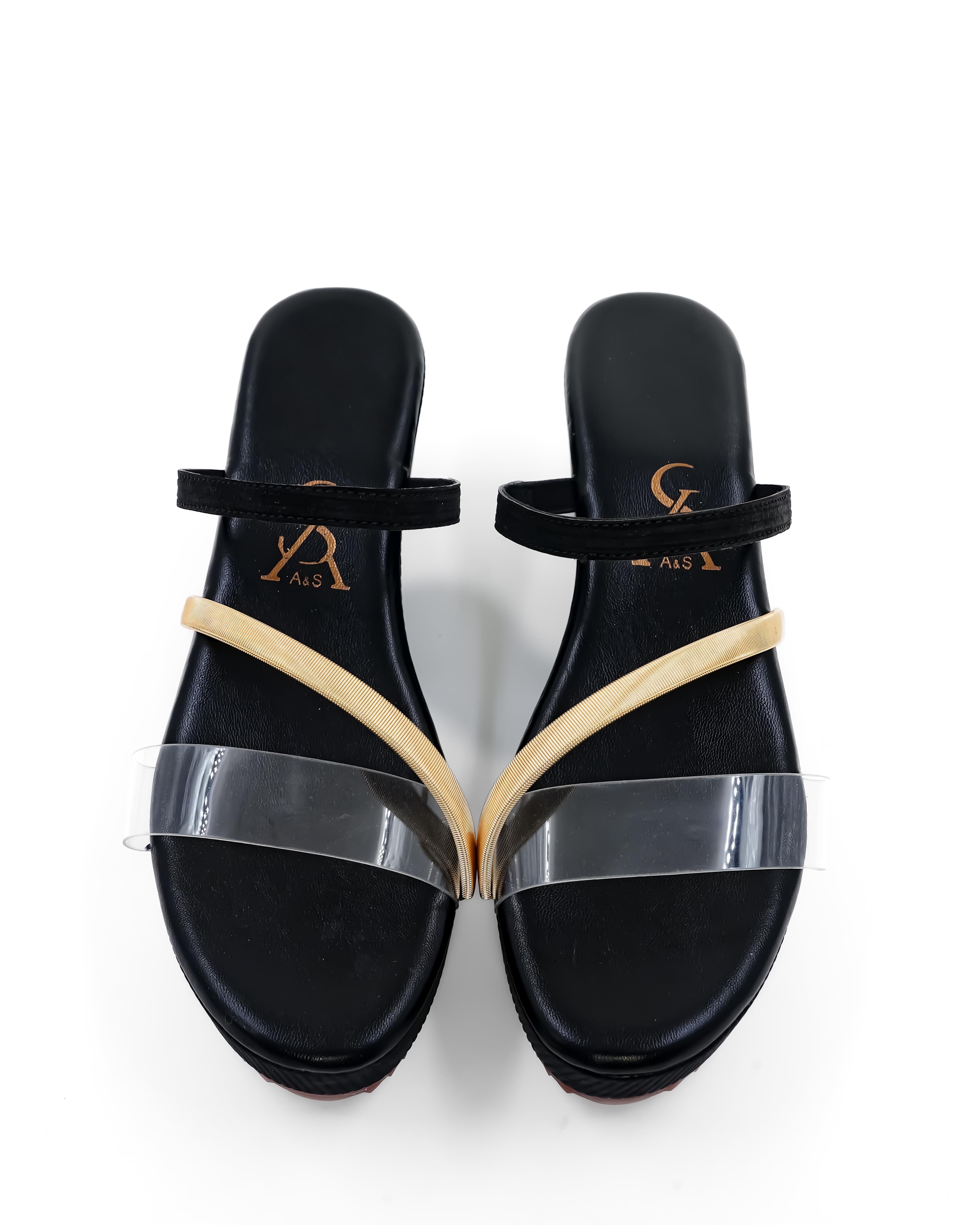 Metallic Strap detail Vinyl Wedges