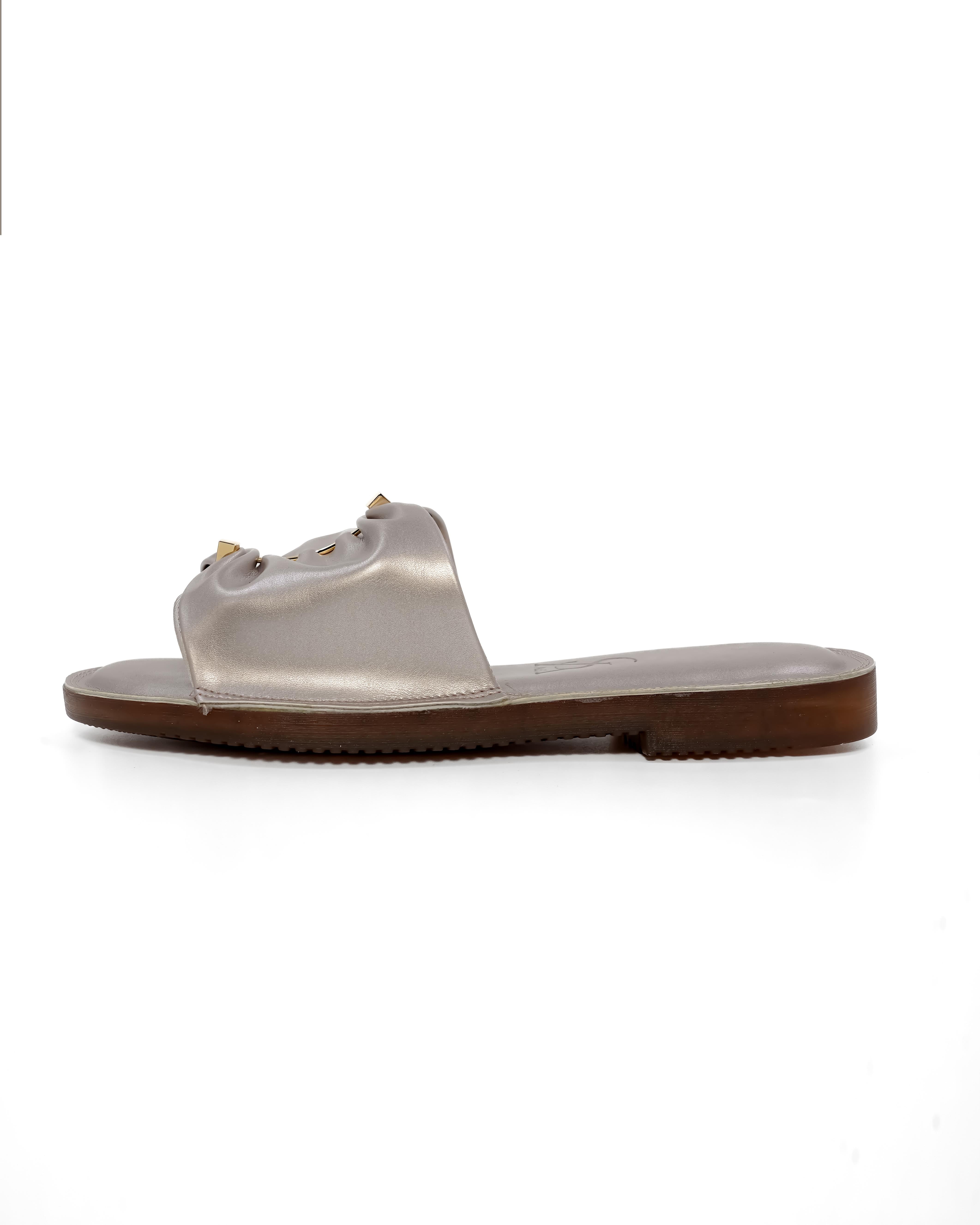Pleated Metallic Strap Cushioned Flats