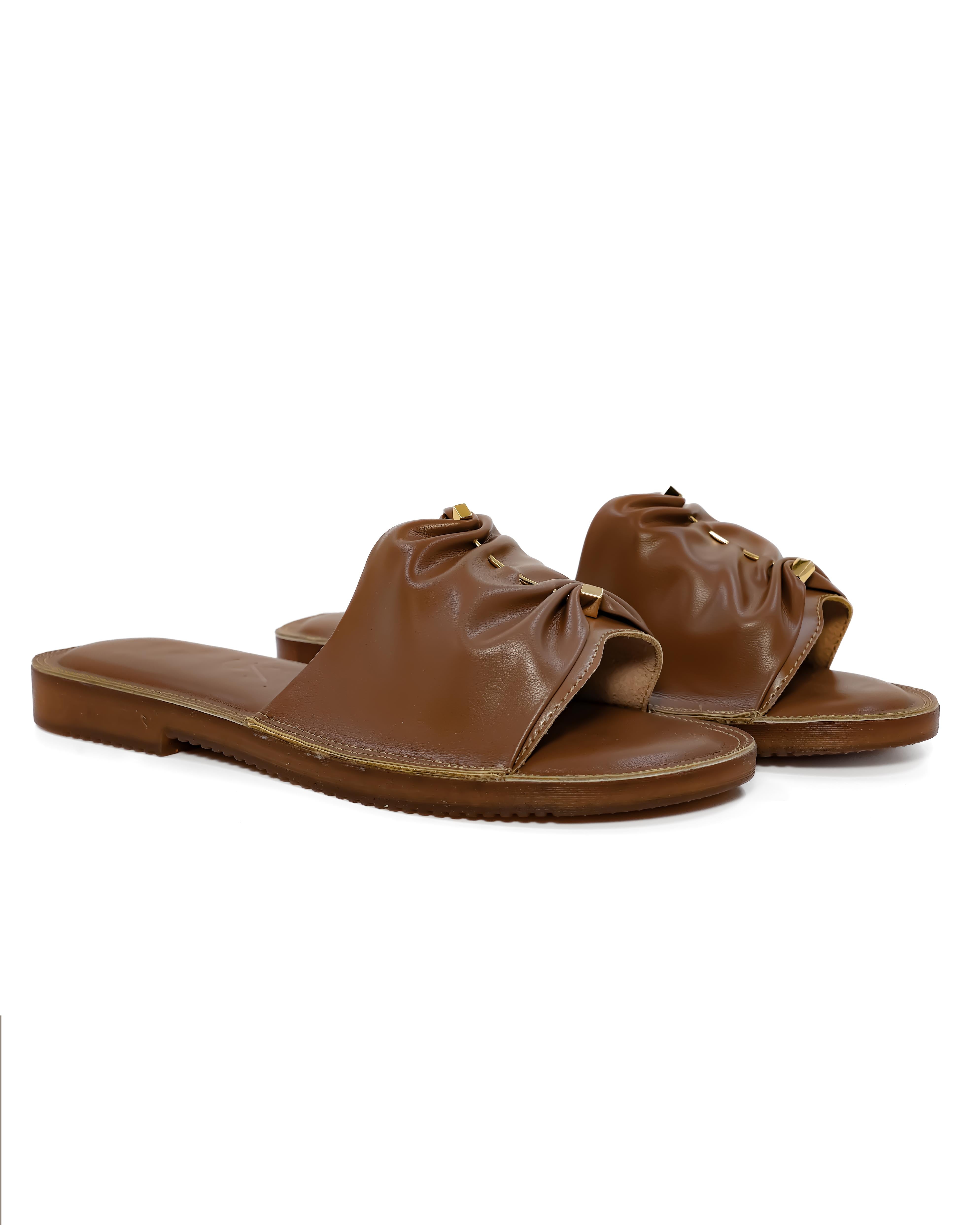 Pleated Metallic Strap Cushioned Flats