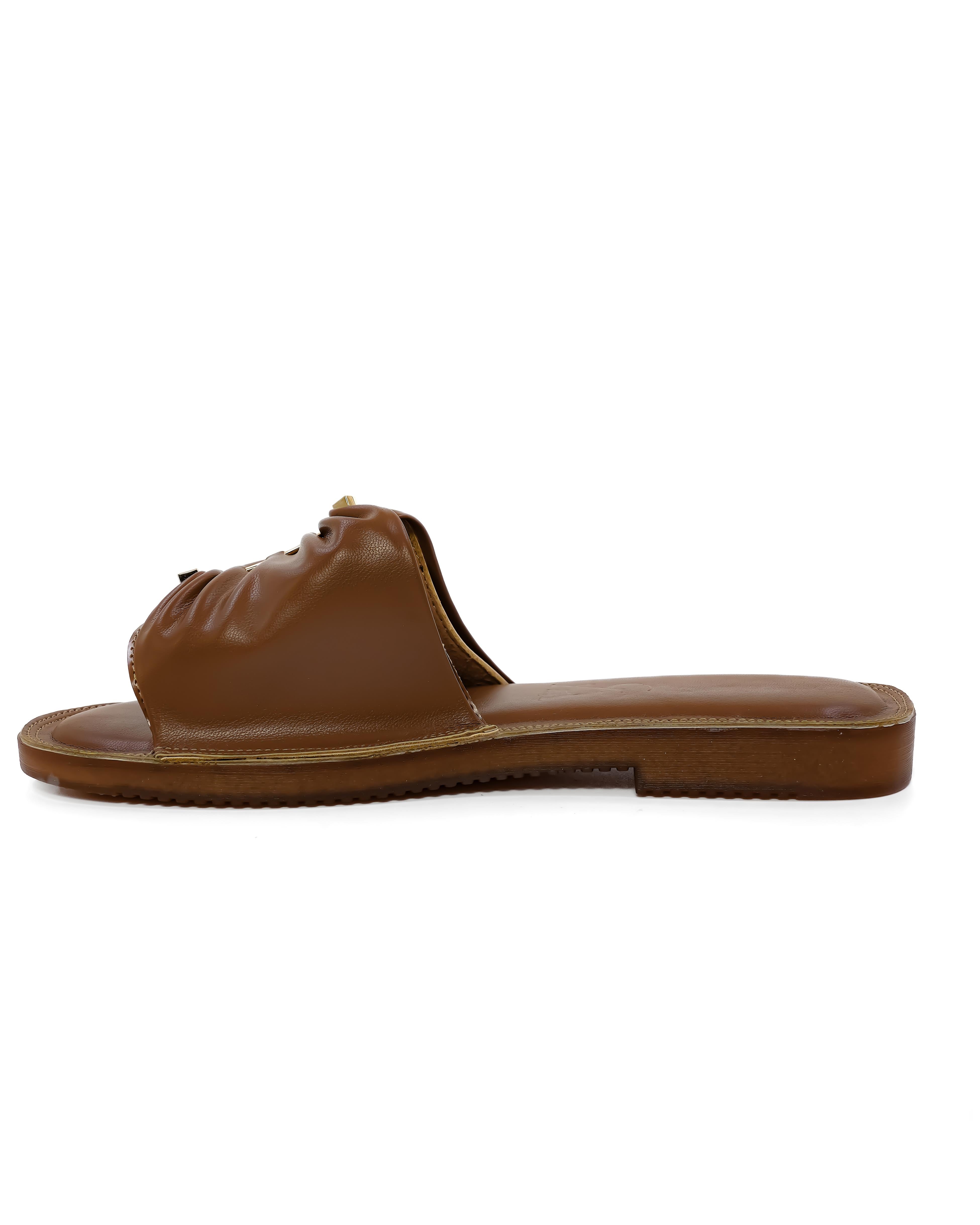 Pleated Metallic Strap Cushioned Flats