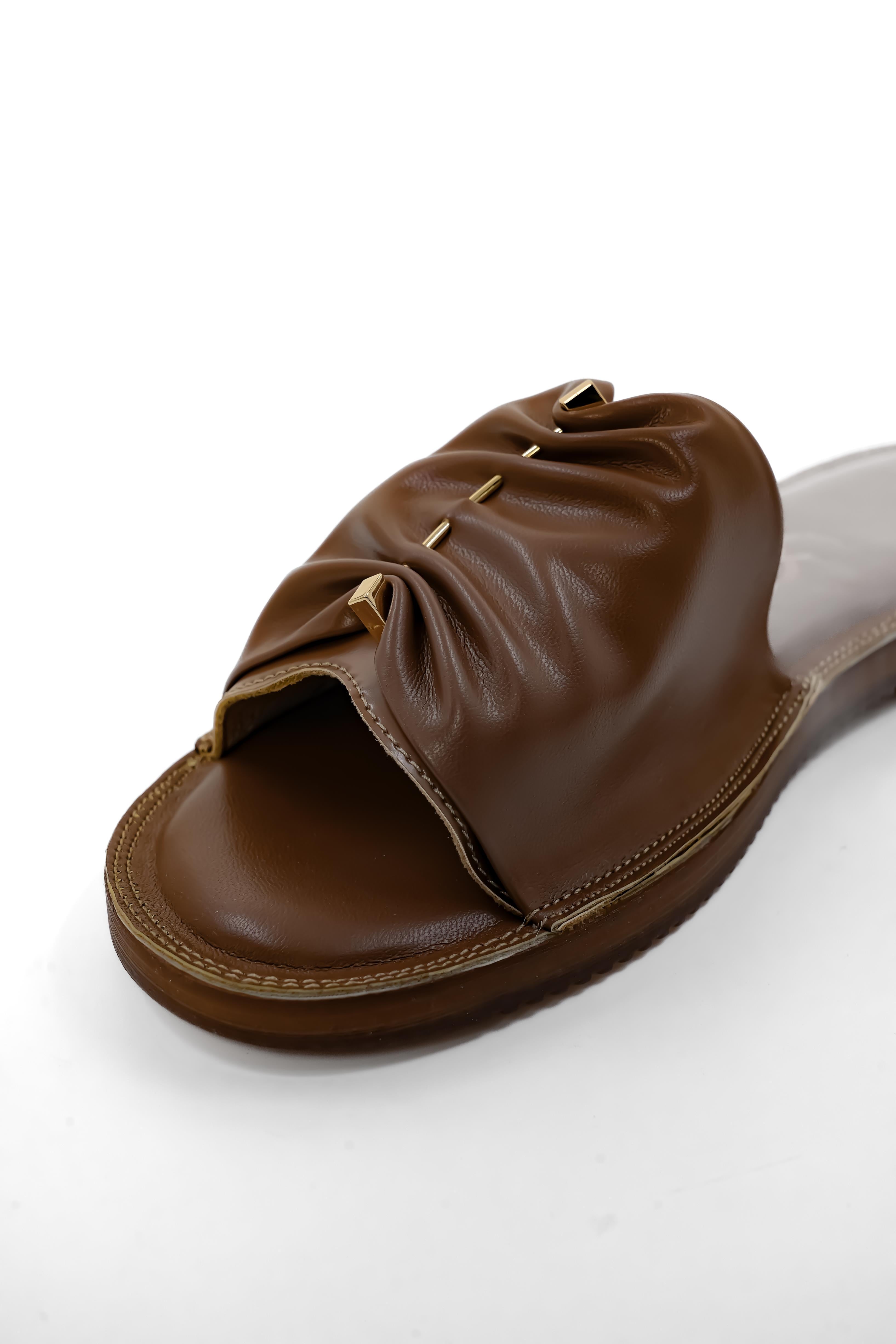 Pleated Metallic Strap Cushioned Flats