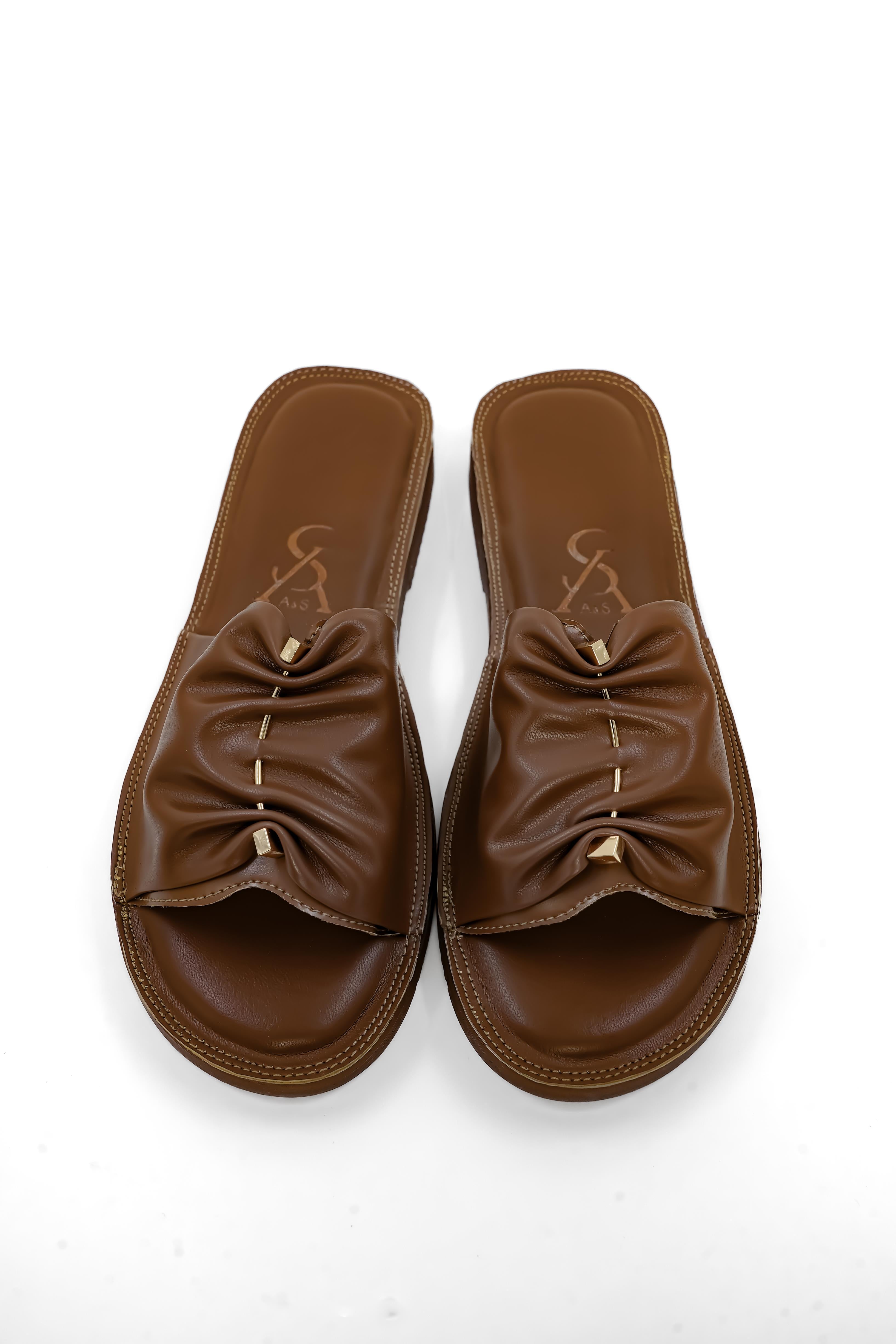 Pleated Metallic Strap Cushioned Flats
