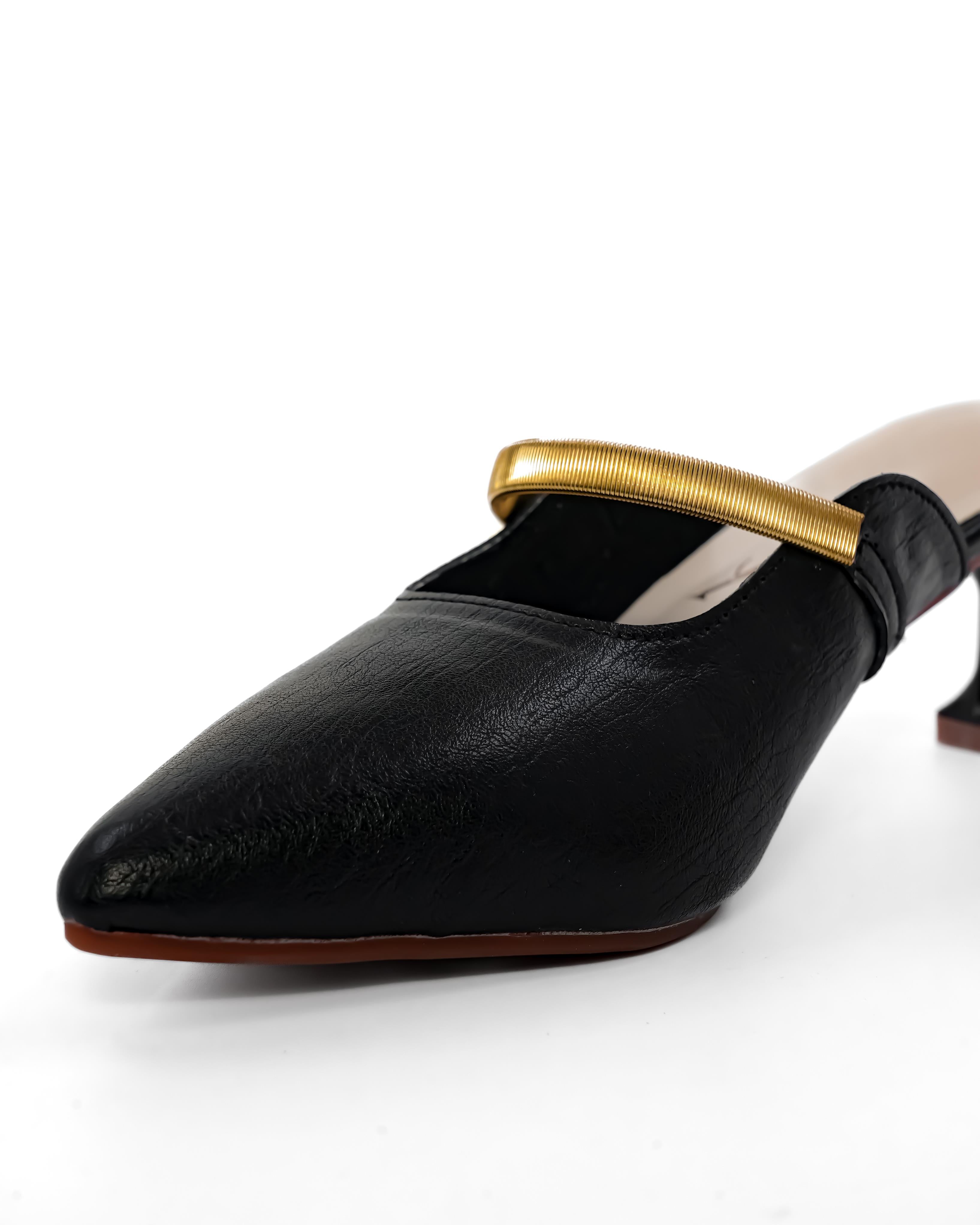 Golden Square Buckle Kitten Heels