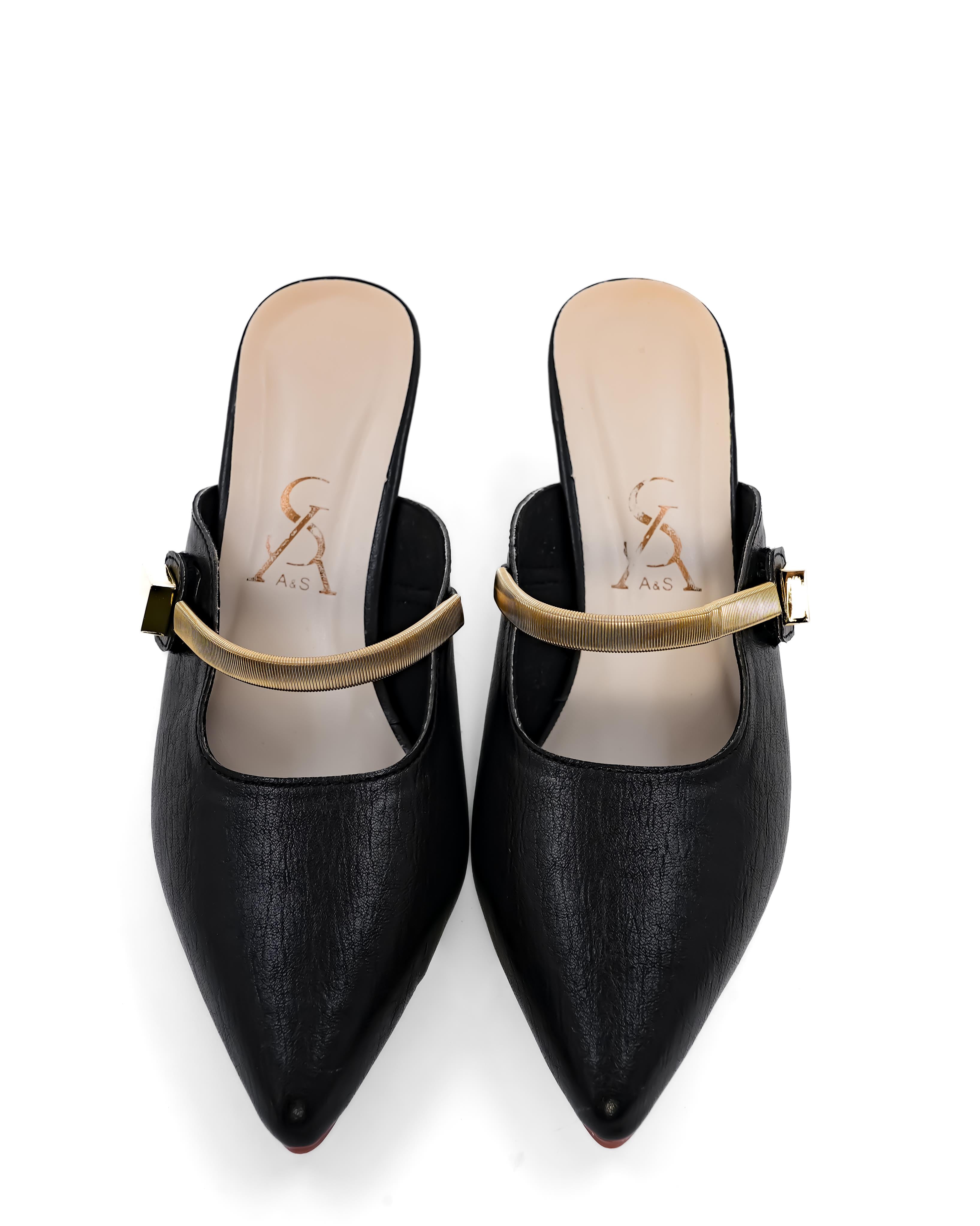 Golden Square Buckle Kitten Heels